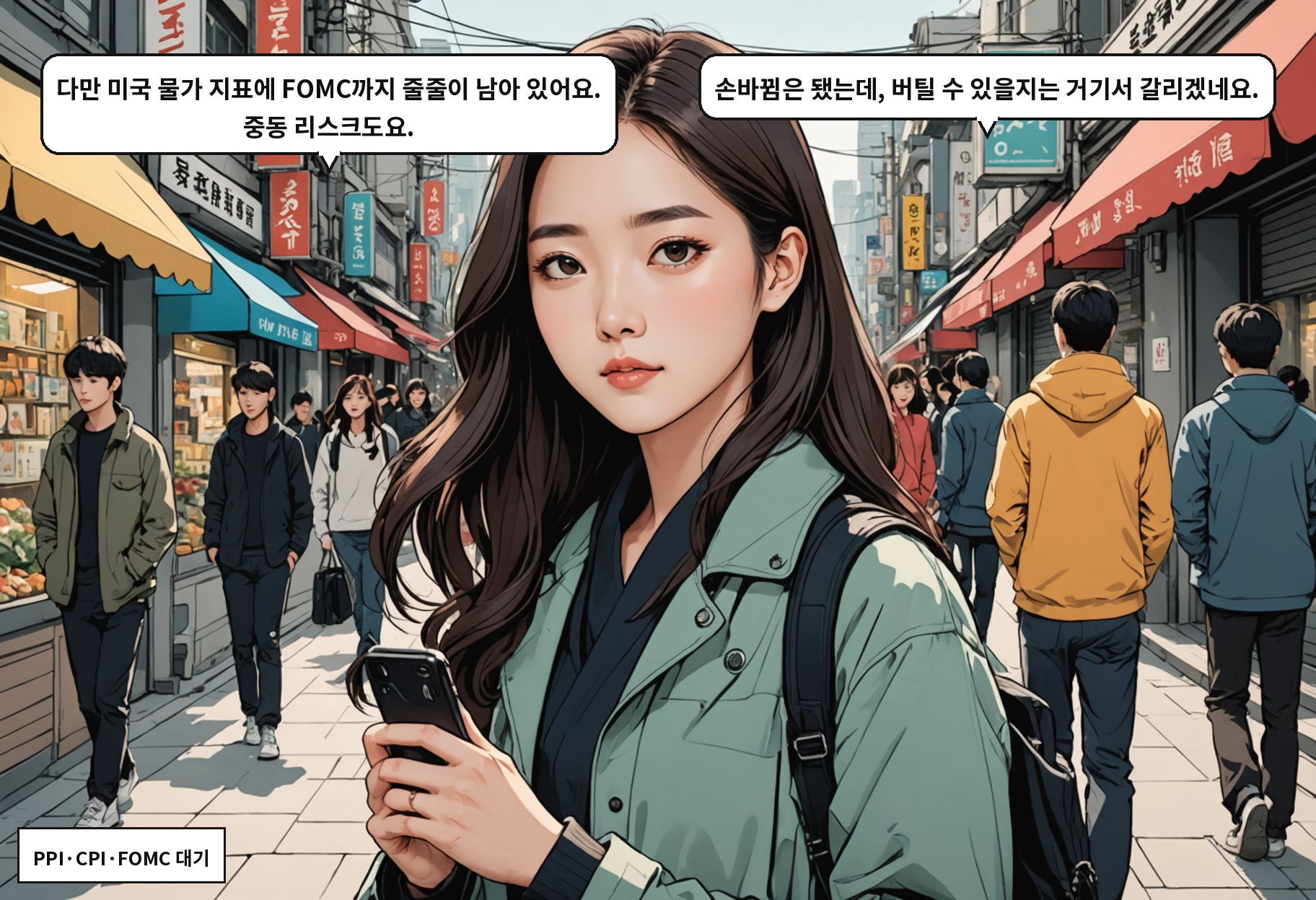 A: 다만 미국 물가 지표에 FOMC까지 줄줄이 남아 있어요. 중동 리스크도요. B: 손바뀜은 됐는데, 버틸 수 있을지는 거기서 갈리겠네요.