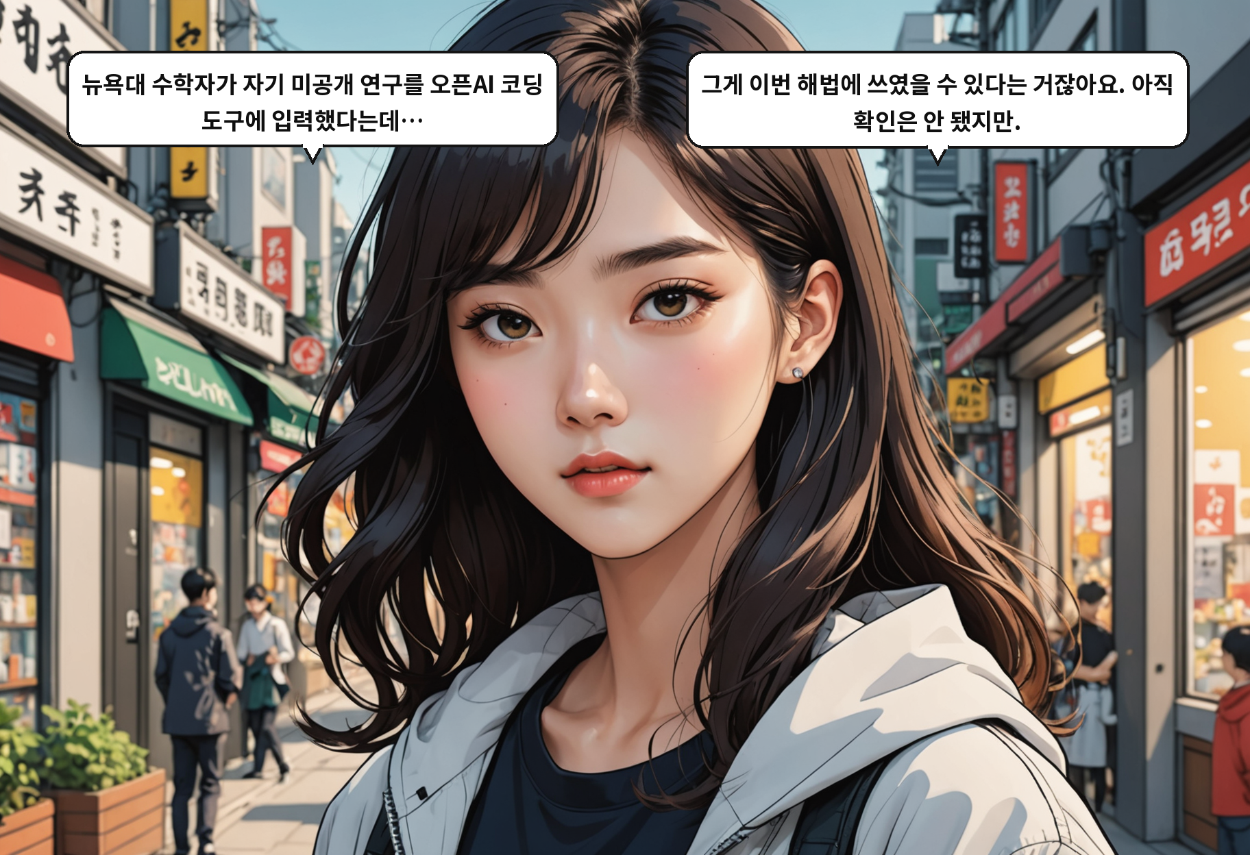 A: 뉴욕대 수학자가 자기 미공개 연구를 오픈AI 코딩 도구에 입력했다는데… B: 그게 이번 해법에 쓰였을 수 있다는 거잖아요. 아직 확인은 안 됐지만.