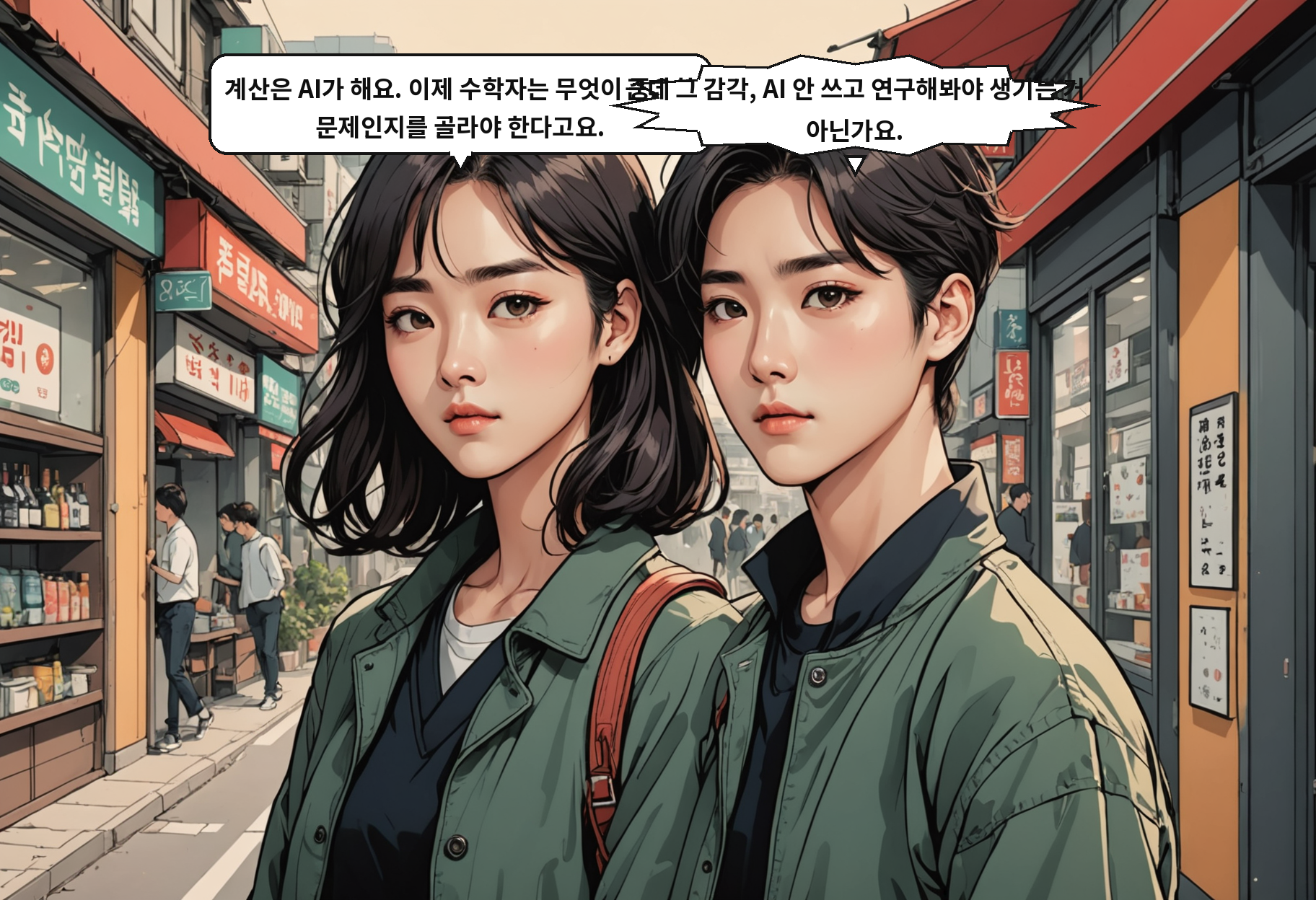 B: 계산은 AI가 해요. 이제 수학자는 무엇이 중요한 문제인지를 골라야 한다고요. A: 근데 그 감각, AI 안 쓰고 연구해봐야 생기는 거 아닌가요.