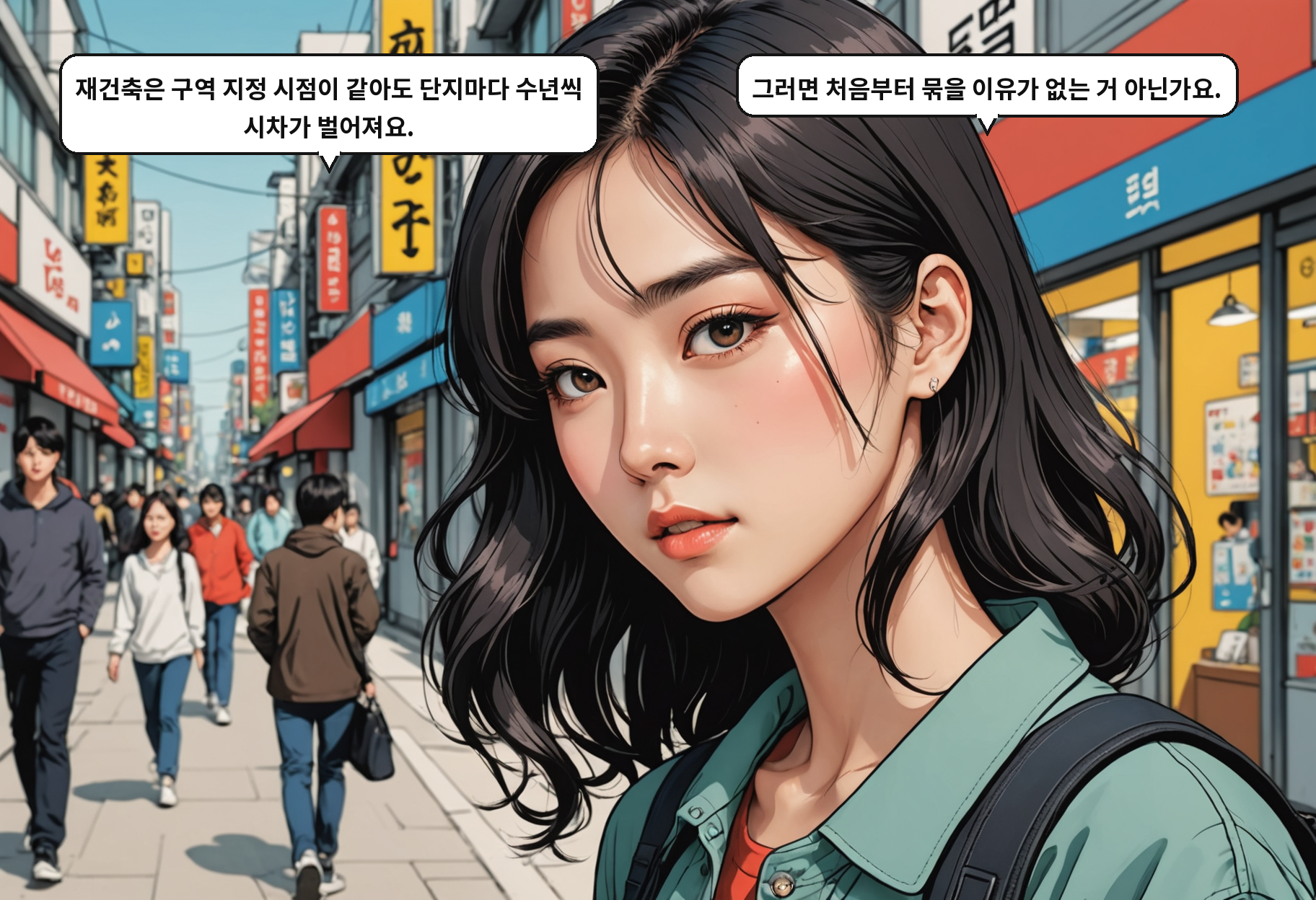 B: 재건축은 구역 지정 시점이 같아도 단지마다 수년씩 시차가 벌어져요. A: 그러면 처음부터 묶을 이유가 없는 거 아닌가요.