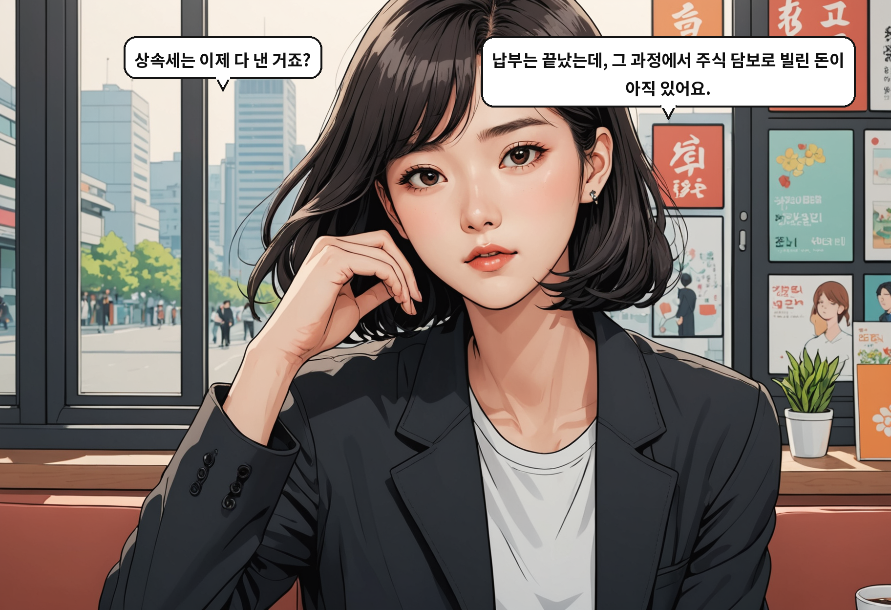 A: 상속세는 이제 다 낸 거죠? B: 납부는 끝났는데, 그 과정에서 주식 담보로 빌린 돈이 아직 있어요.