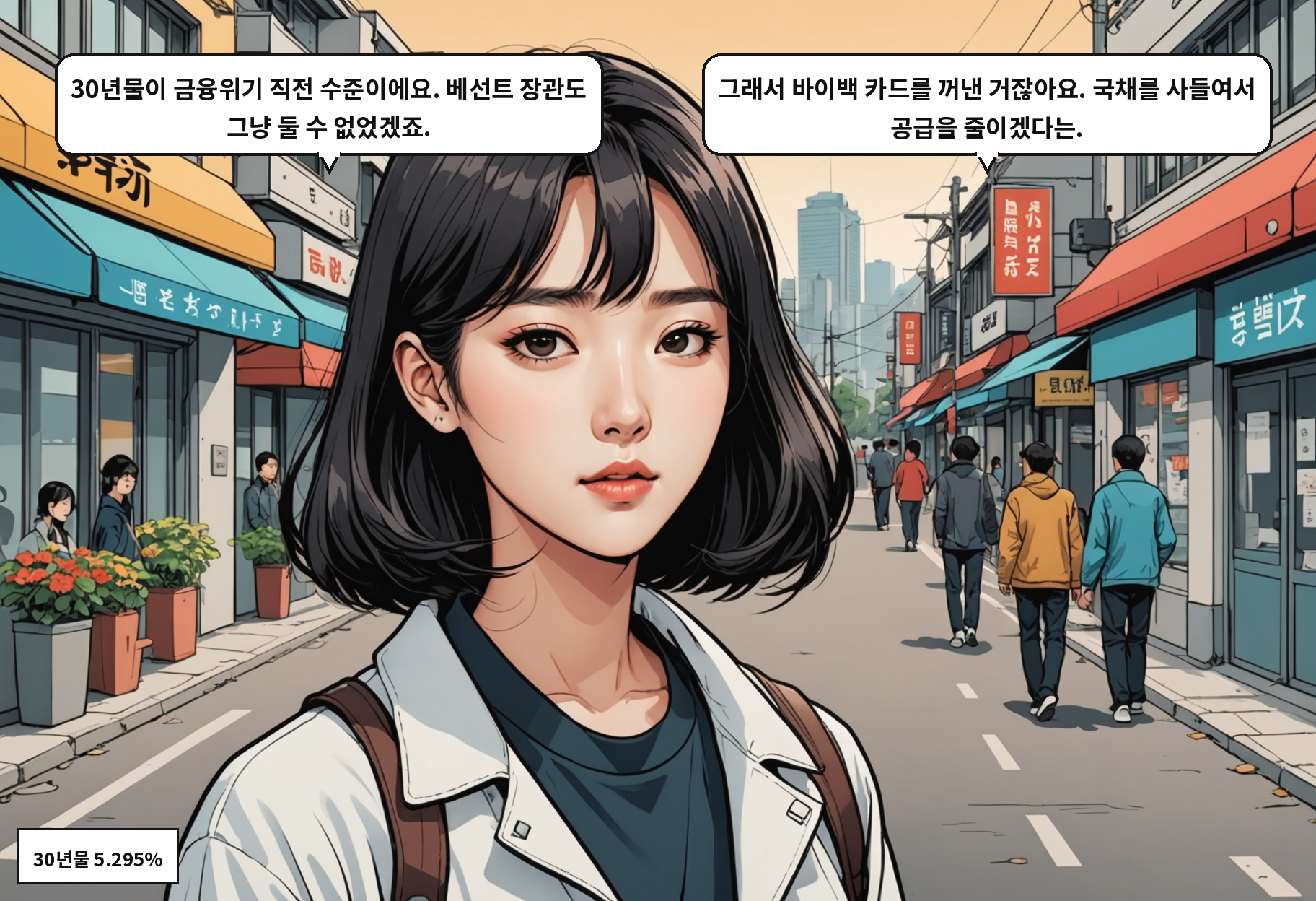 B: 30년물이 금융위기 직전 수준이에요. 베선트 장관도 그냥 둘 수 없었겠죠. A: 그래서 바이백 카드를 꺼낸 거잖아요. 국채를 사들여서 공급을 줄이겠다는.