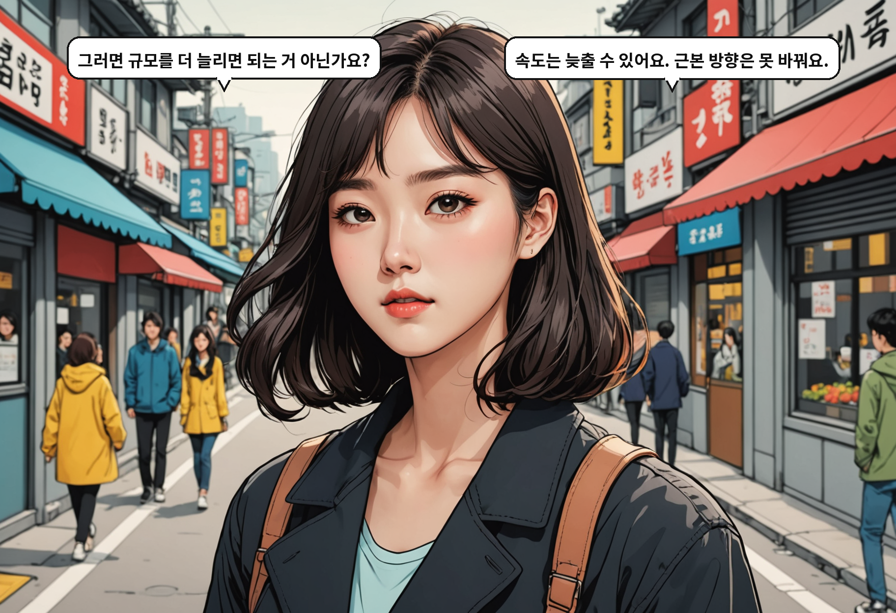 A: 그러면 규모를 더 늘리면 되는 거 아닌가요? B: 속도는 늦출 수 있어요. 근본 방향은 못 바꿔요.