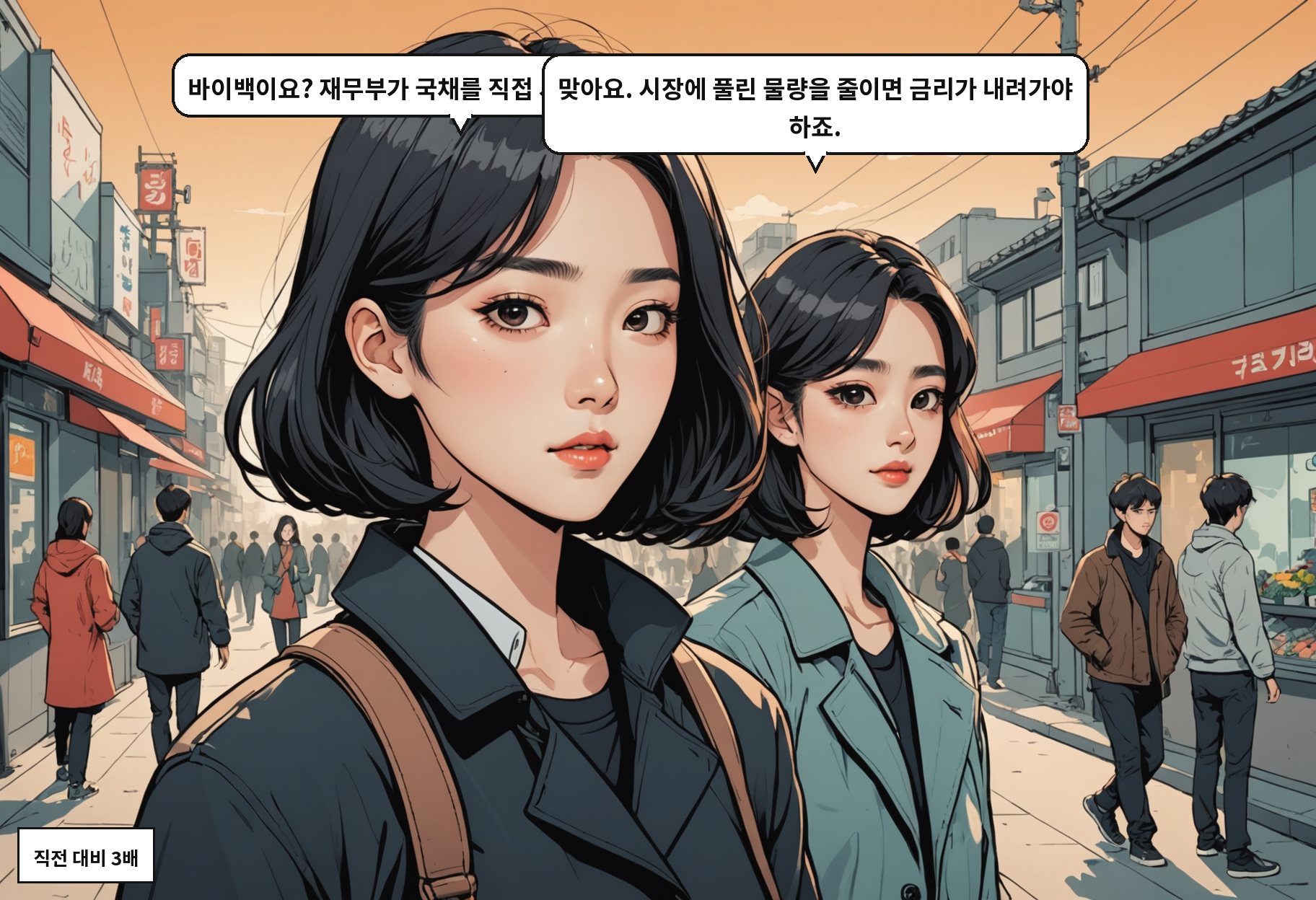 A: 바이백이요? 재무부가 국채를 직접 사들이는 거잖아요. B: 맞아요. 시장에 풀린 물량을 줄이면 금리가 내려가야 하죠.