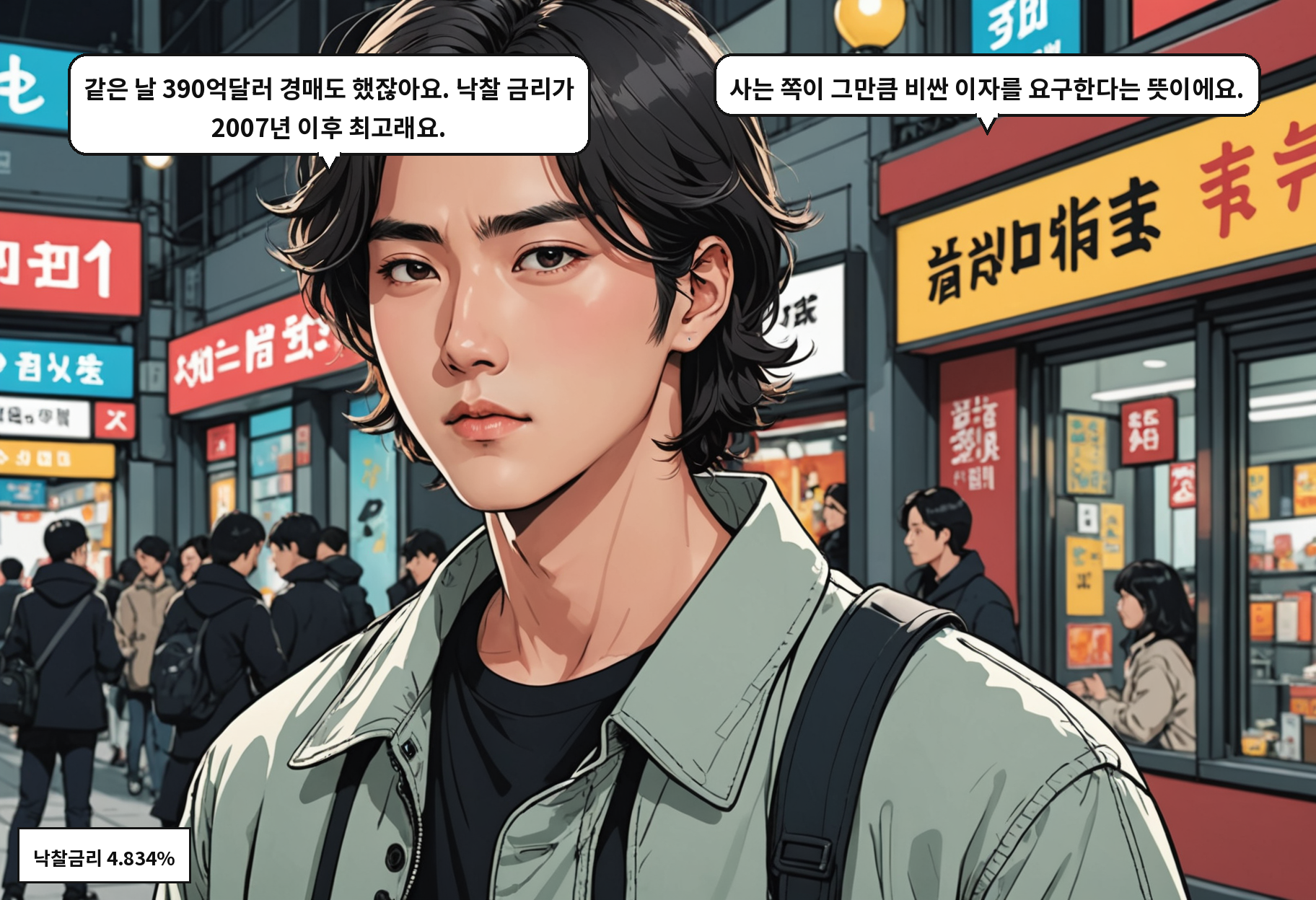 A: 같은 날 390억달러 경매도 했잖아요. 낙찰 금리가 2007년 이후 최고래요. B: 사는 쪽이 그만큼 비싼 이자를 요구한다는 뜻이에요.