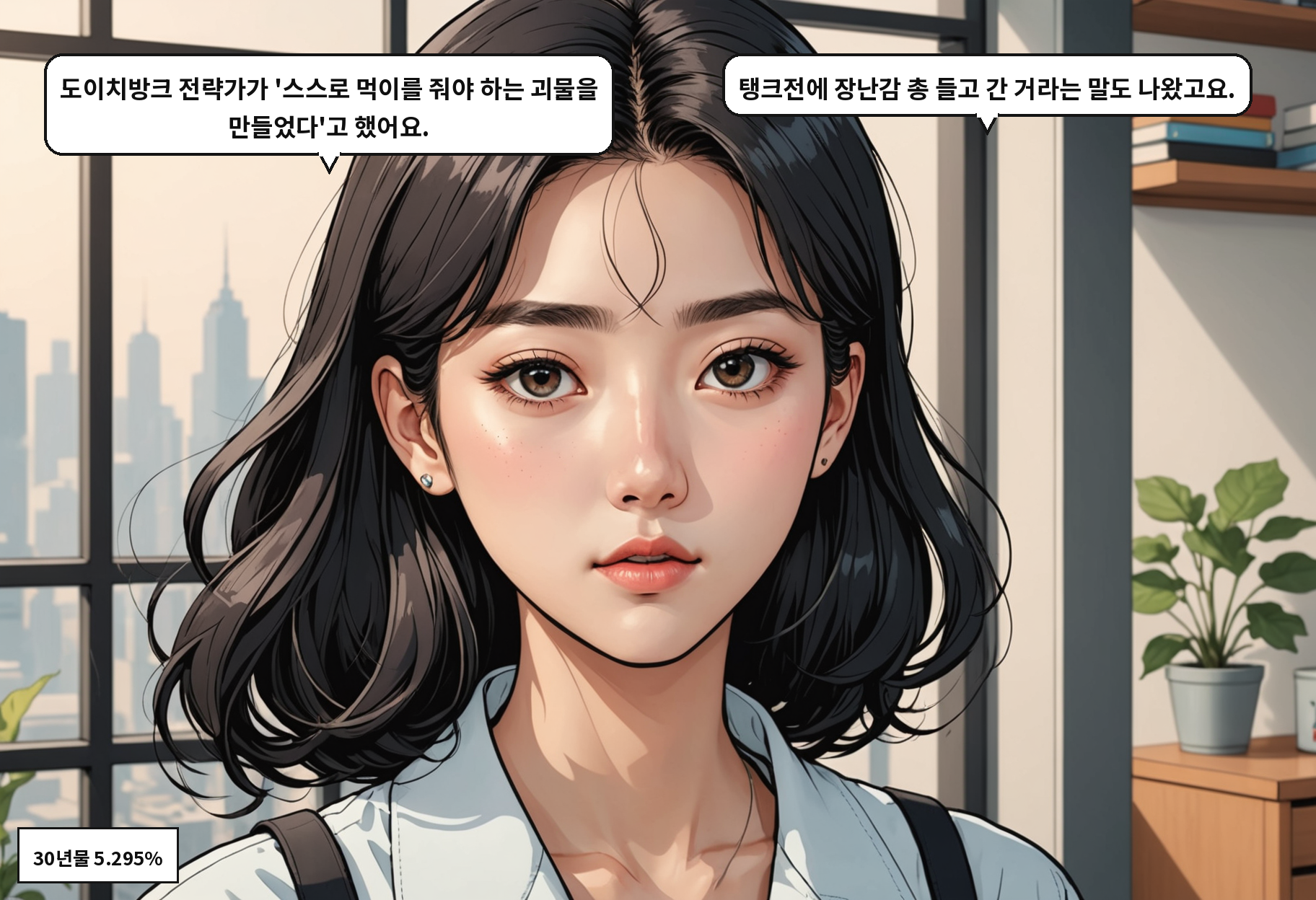 A: 도이치방크 전략가가 '스스로 먹이를 줘야 하는 괴물을 만들었다'고 했어요. B: 탱크전에 장난감 총 들고 간 거라는 말도 나왔고요.