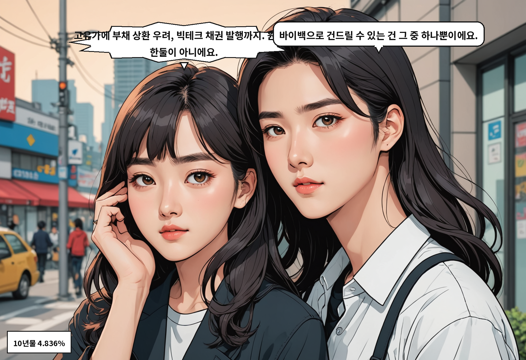 A: 고유가에 부채 상환 우려, 빅테크 채권 발행까지. 원인이 한둘이 아니에요. B: 바이백으로 건드릴 수 있는 건 그 중 하나뿐이에요.