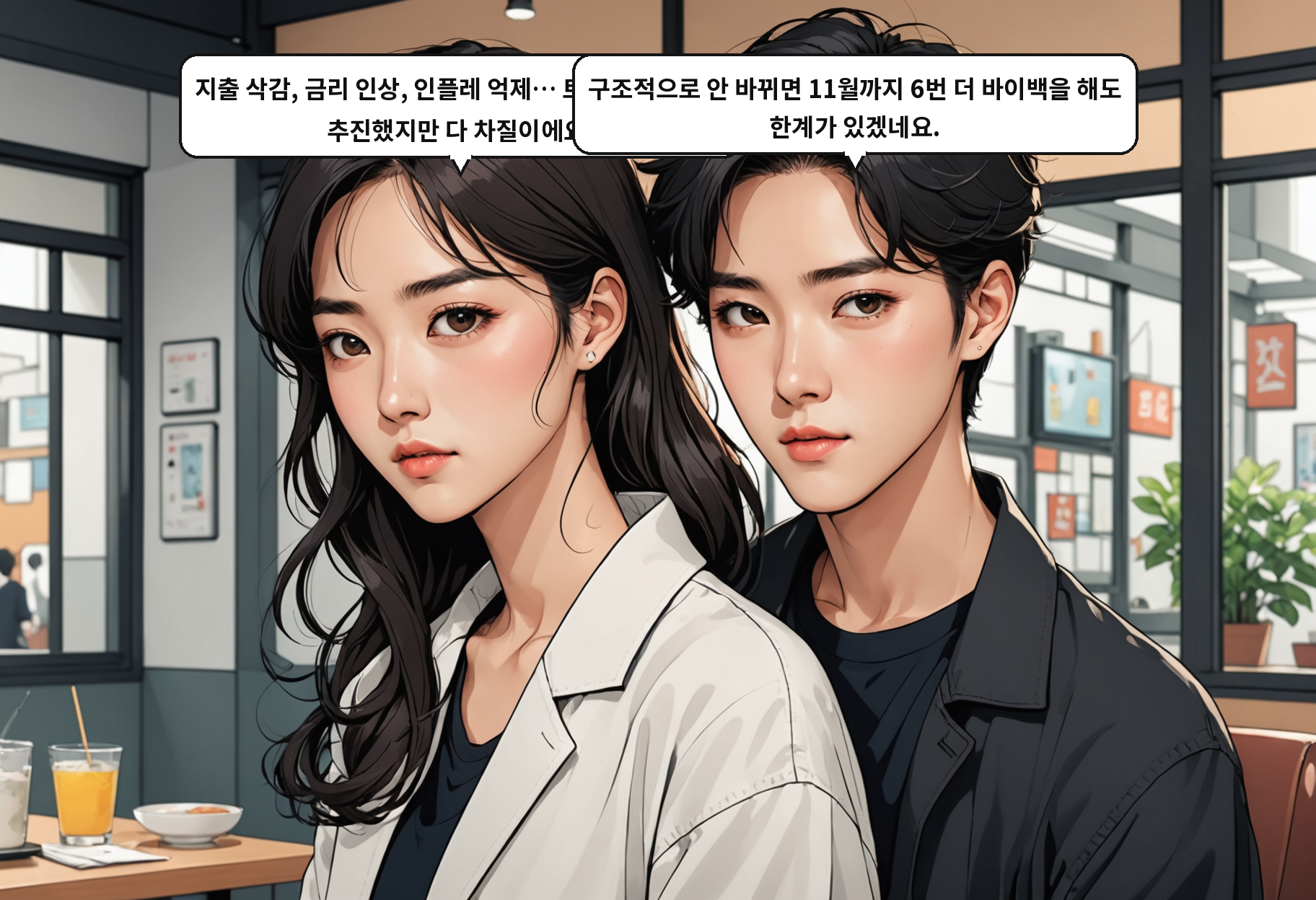 B: 지출 삭감, 금리 인상, 인플레 억제… 트럼프 행정부가 추진했지만 다 차질이에요. A: 구조적으로 안 바뀌면 11월까지 6번 더 바이백을 해도 한계가 있겠네요.