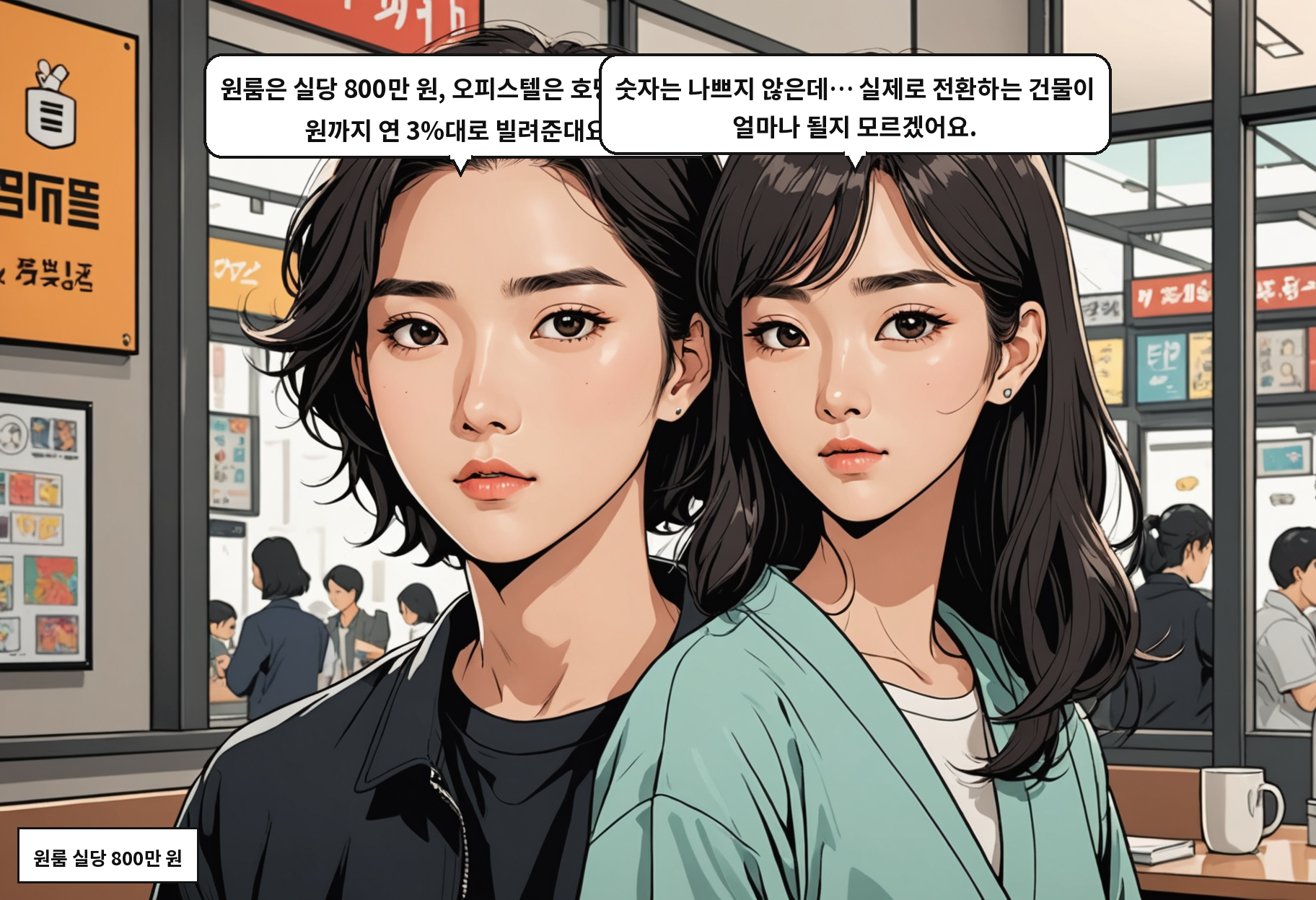 B: 원룸은 실당 800만 원, 오피스텔은 호당 7000만 원까지 연 3%대로 빌려준대요. A: 숫자는 나쁘지 않은데… 실제로 전환하는 건물이 얼마나 될지 모르겠어요.