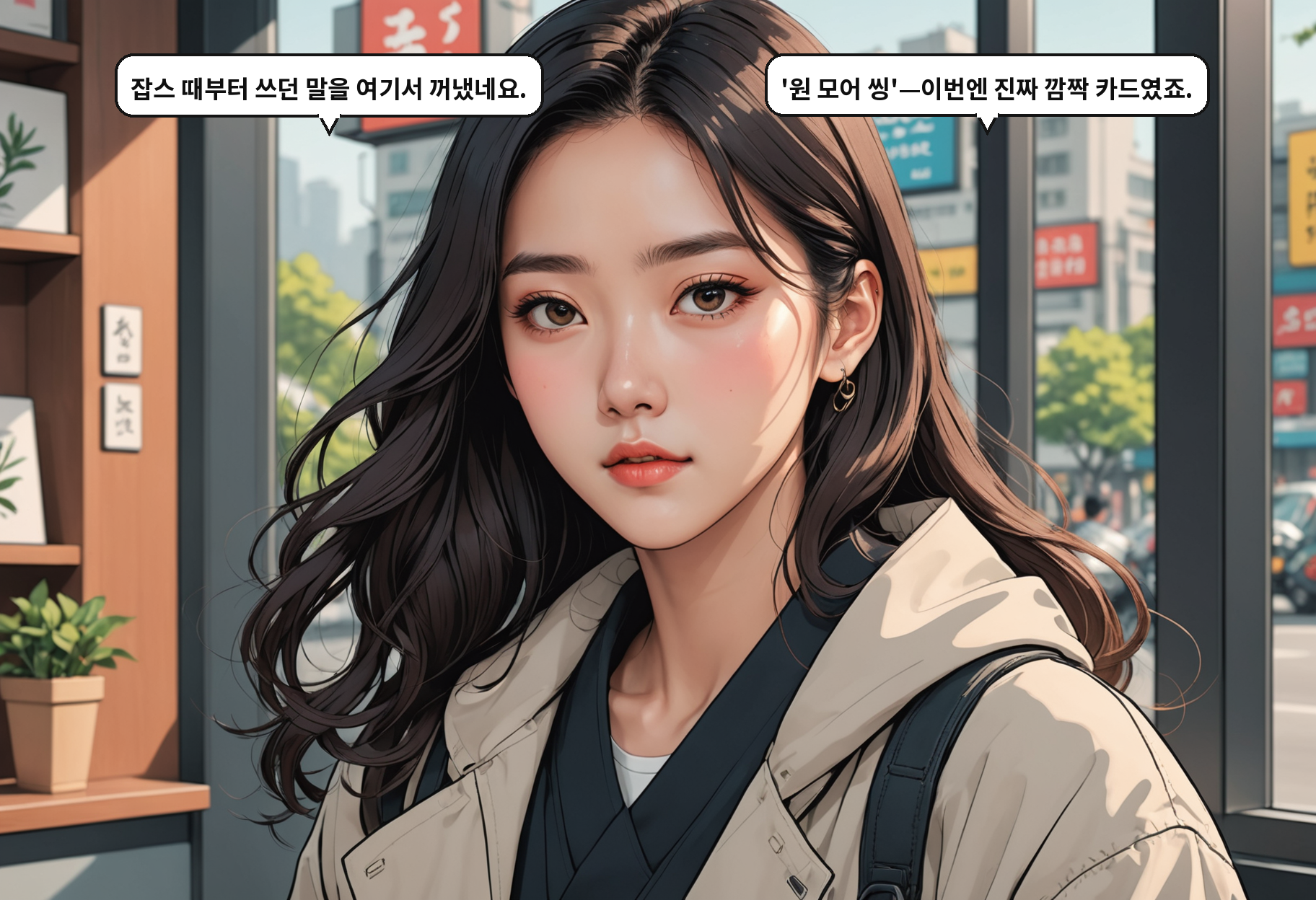 A: 잡스 때부터 쓰던 말을 여기서 꺼냈네요. B: '원 모어 씽'—이번엔 진짜 깜짝 카드였죠.