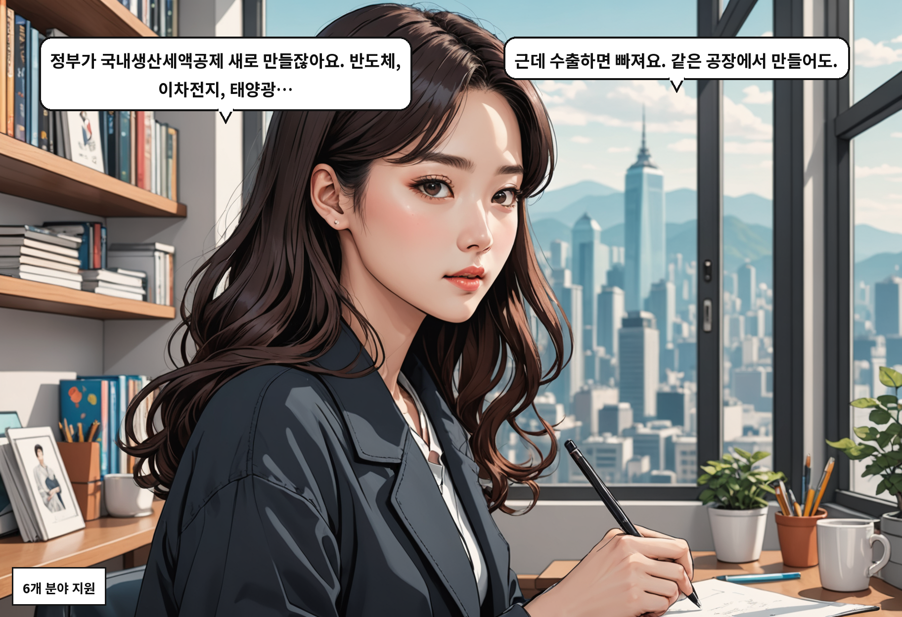 A: 정부가 국내생산세액공제 새로 만들잖아요. 반도체, 이차전지, 태양광… B: 근데 수출하면 빠져요. 같은 공장에서 만들어도.