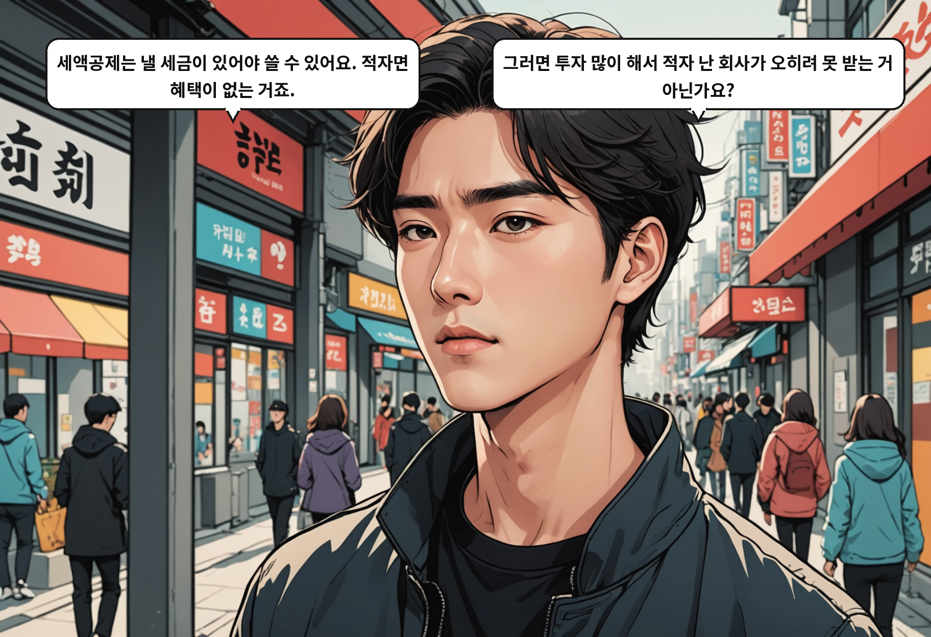 B: 세액공제는 낼 세금이 있어야 쓸 수 있어요. 적자면 혜택이 없는 거죠. A: 그러면 투자 많이 해서 적자 난 회사가 오히려 못 받는 거 아닌가요?