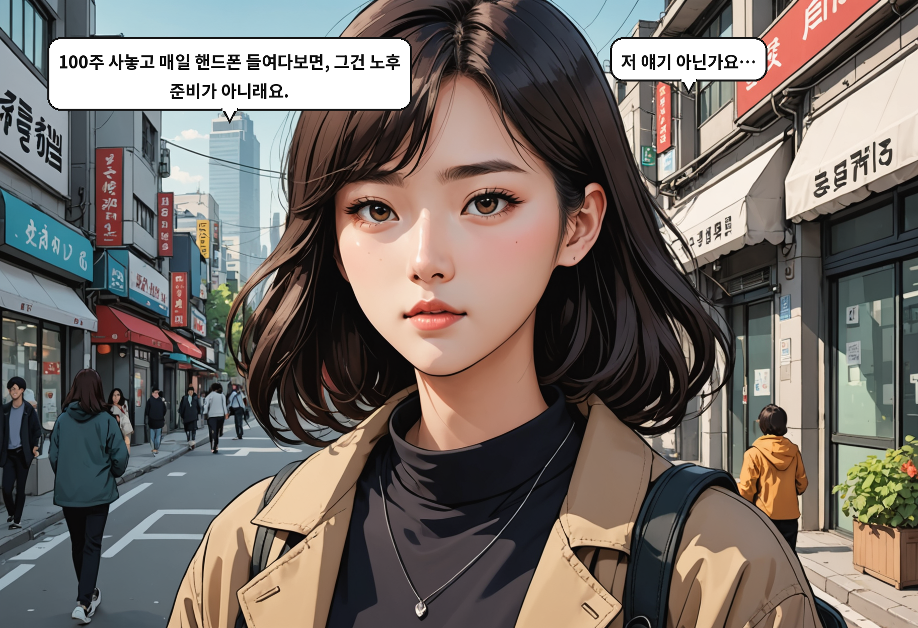 B: 100주 사놓고 매일 핸드폰 들여다보면, 그건 노후 준비가 아니래요. A: 저 얘기 아닌가요…