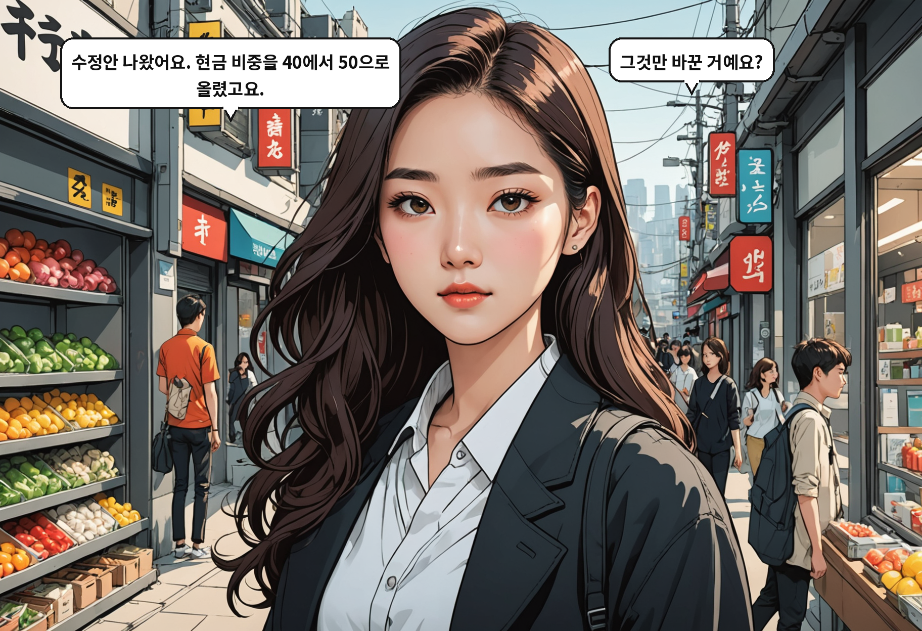 A: 수정안 나왔어요. 현금 비중을 40에서 50으로 올렸고요. B: 그것만 바꾼 거예요?