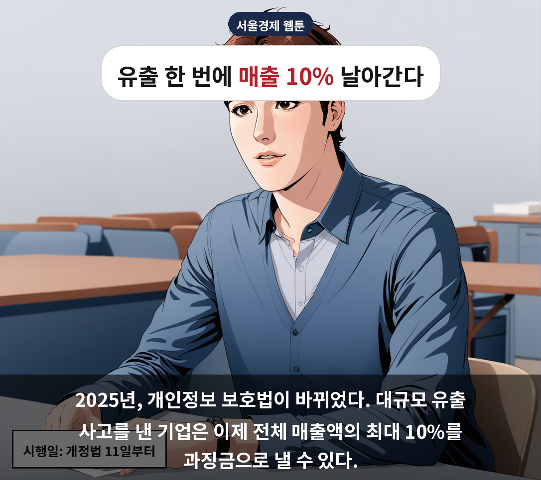 2025년, 개인정보 보호법이 바뀌었다. 대규모 유출 사고를 낸 기업은 이제 전체 매출액의 최대 10%를 과징금으로 낼 수 있다.