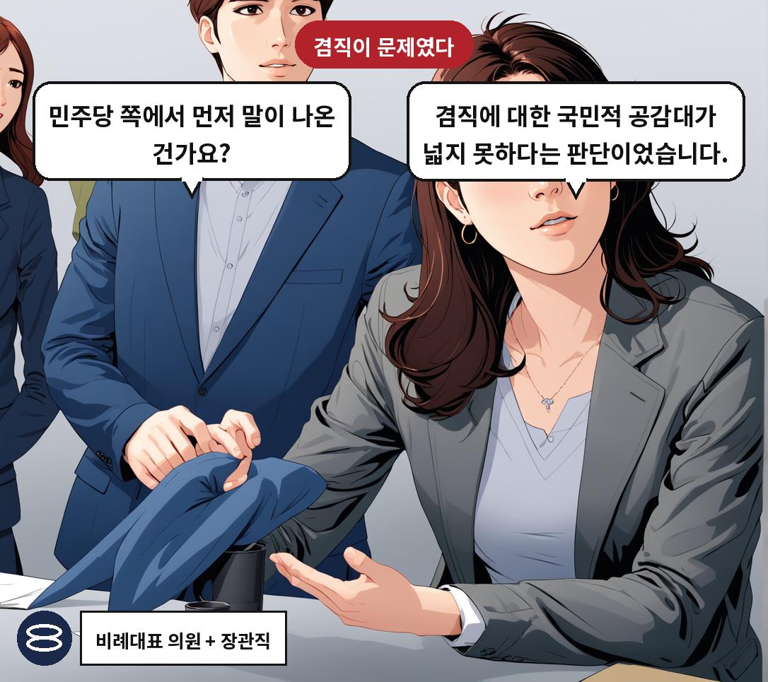 용 후보자: 겸직에 대한 국민적 공감대가 넓지 못하다는 판단이었습니다. 기자: 민주당 쪽에서 먼저 말이 나온 건가요?