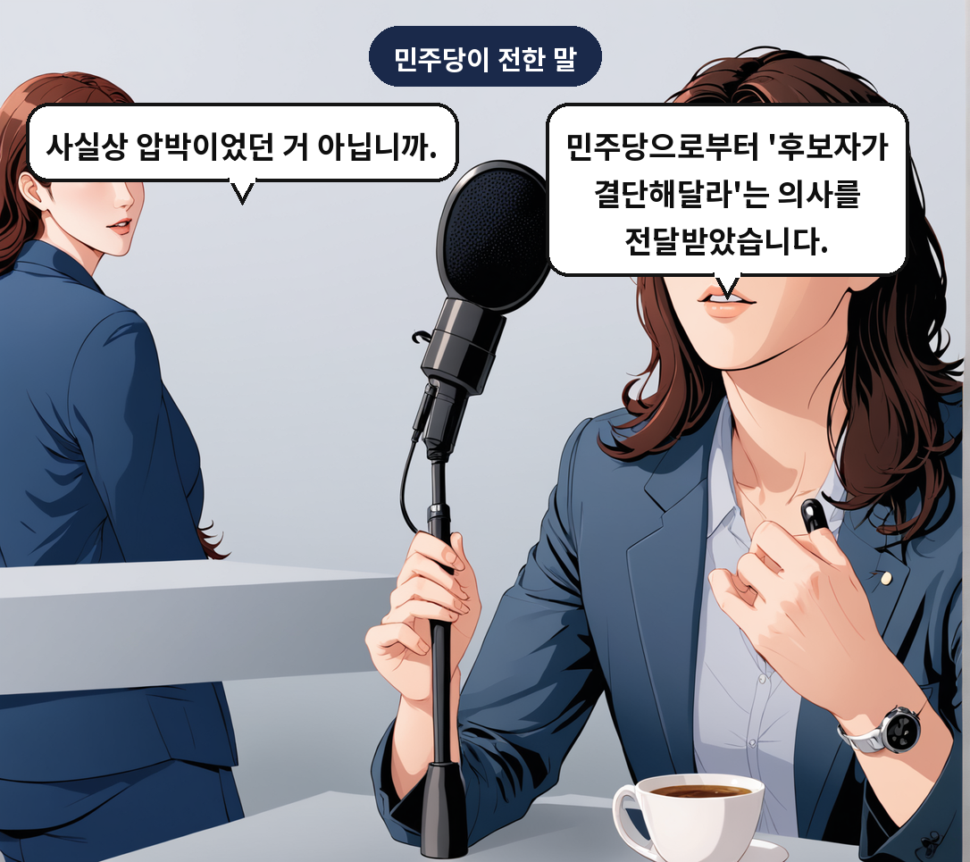 용 후보자: 민주당으로부터 '후보자가 결단해달라'는 의사를 전달받았습니다. 기자: 사실상 압박이었던 거 아닙니까.