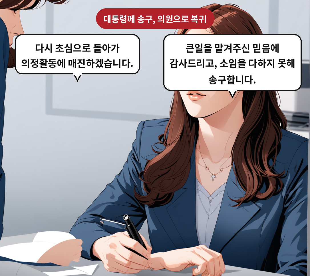 용 후보자: 큰일을 맡겨주신 믿음에 감사드리고, 소임을 다하지 못해 송구합니다. 용 후보자: 다시 초심으로 돌아가 의정활동에 매진하겠습니다.
