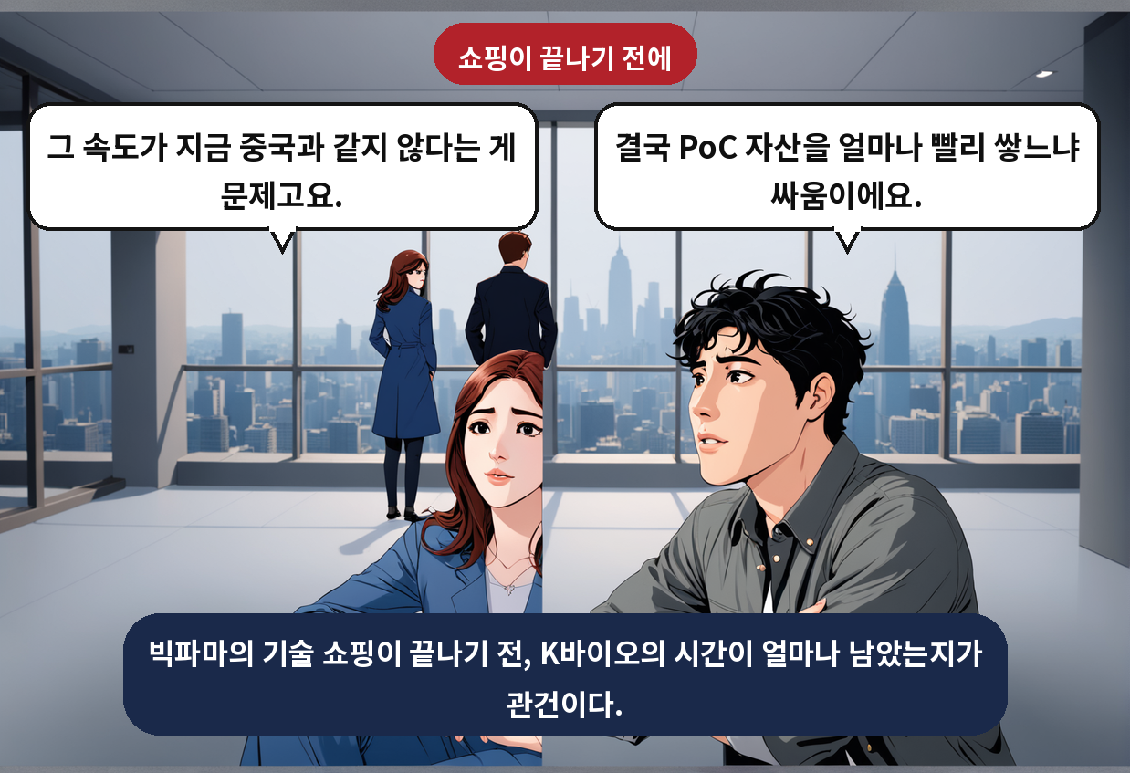 A: 결국 PoC 자산을 얼마나 빨리 쌓느냐 싸움이에요. B: 그 속도가 지금 중국과 같지 않다는 게 문제고요.