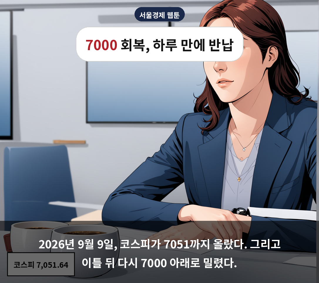 2026년 9월 9일, 코스피가 7051까지 올랐다. 그리고 이틀 뒤 다시 7000 아래로 밀렸다.