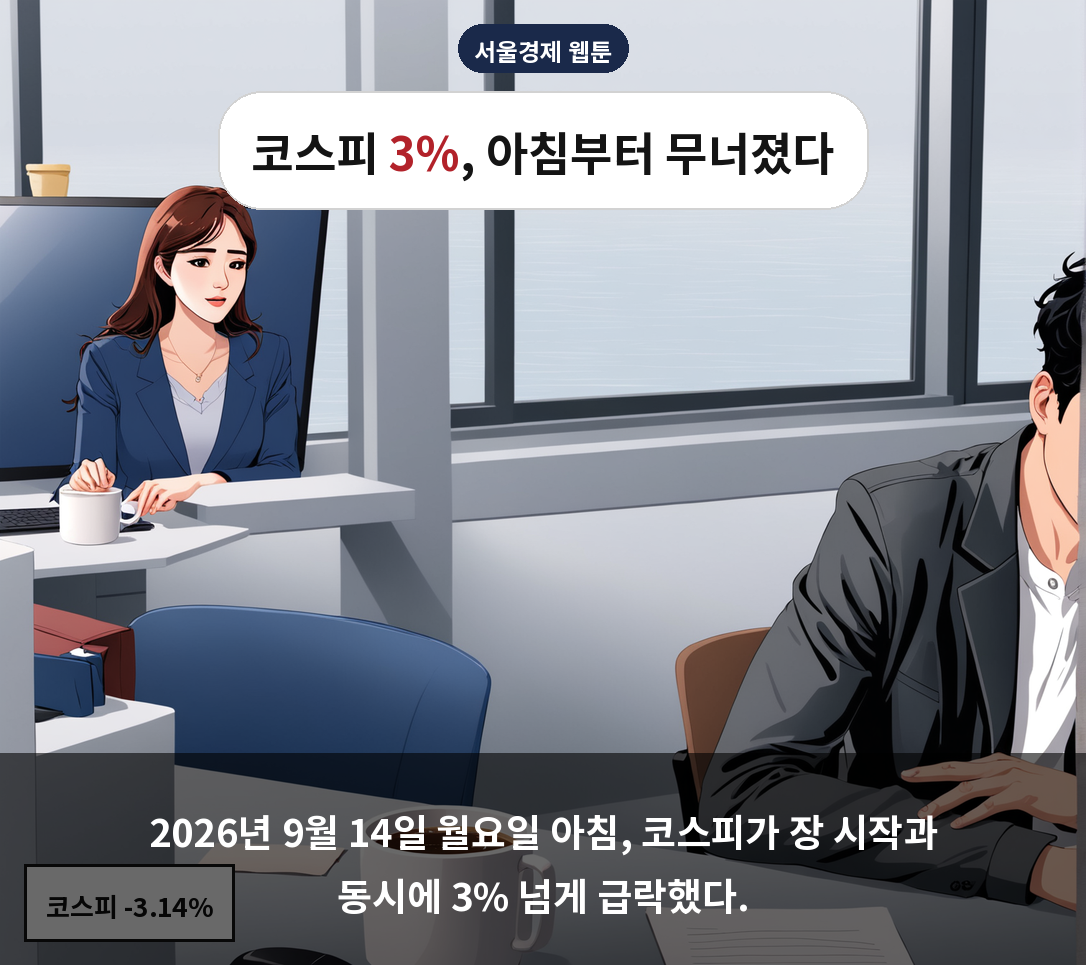 2026년 9월 14일 월요일 아침, 코스피가 장 시작과 동시에 3% 넘게 급락했다.