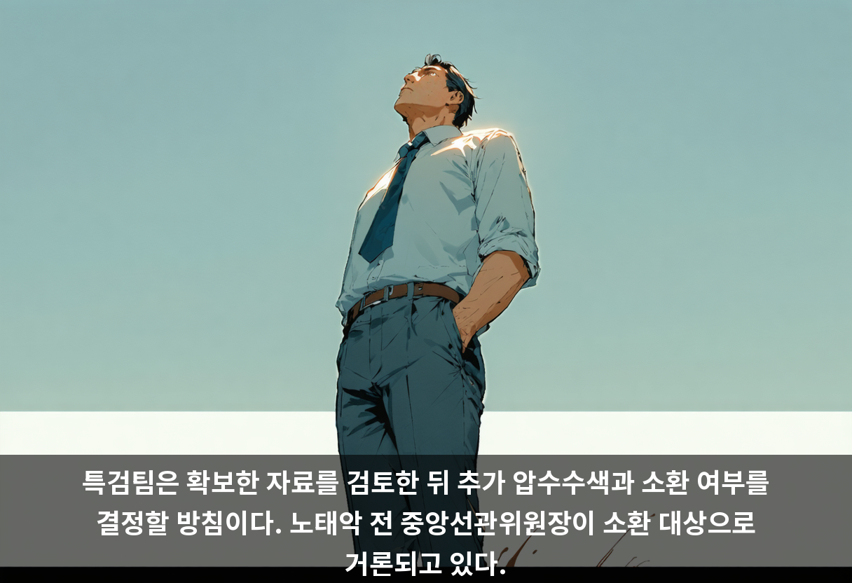 특검팀은 확보한 자료를 검토한 뒤 추가 압수수색과 소환 여부를 결정할 방침이다. 노태악 전 중앙선관위원장이 소환 대상으로 거론되고 있다.