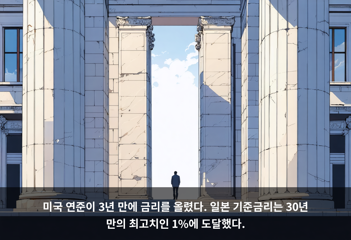 미국 연준이 3년 만에 금리를 올렸다. 일본 기준금리는 30년 만의 최고치인 1%에 도달했다.
