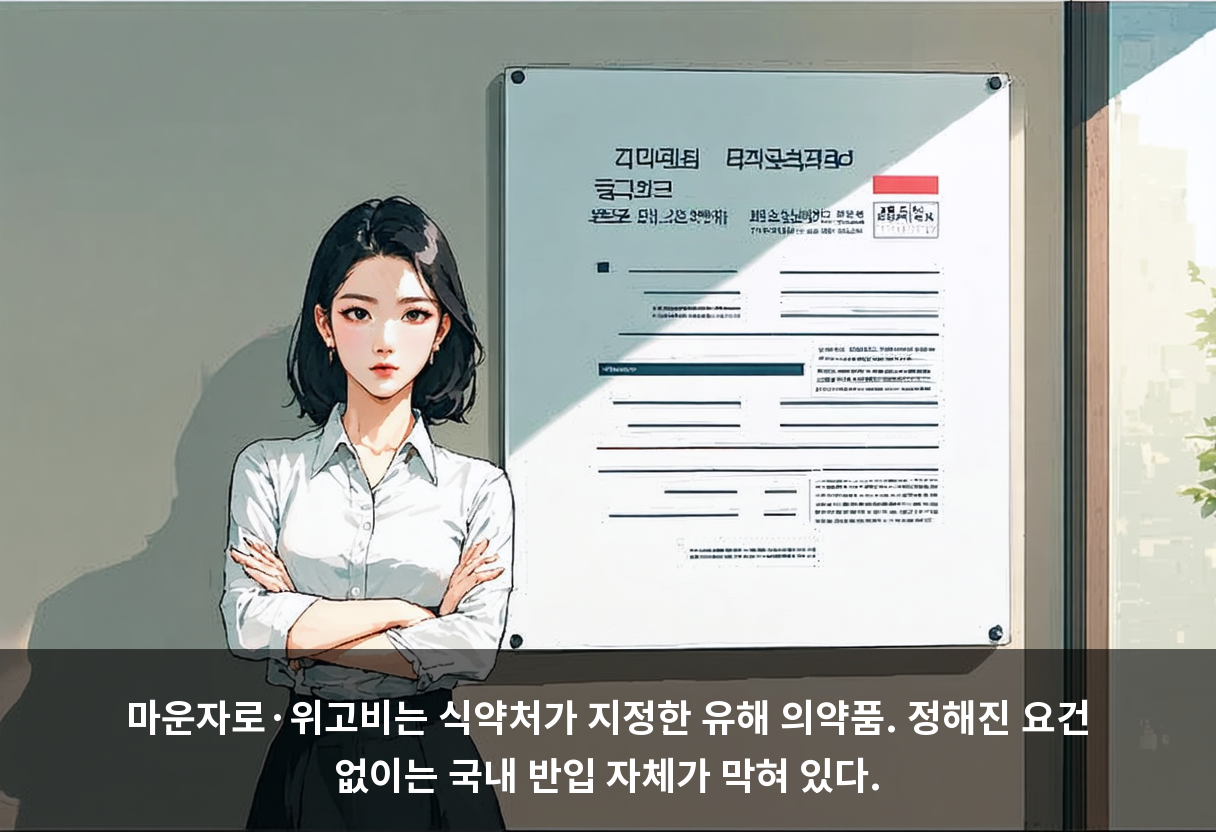 마운자로·위고비는 식약처가 지정한 유해 의약품. 정해진 요건 없이는 국내 반입 자체가 막혀 있다.