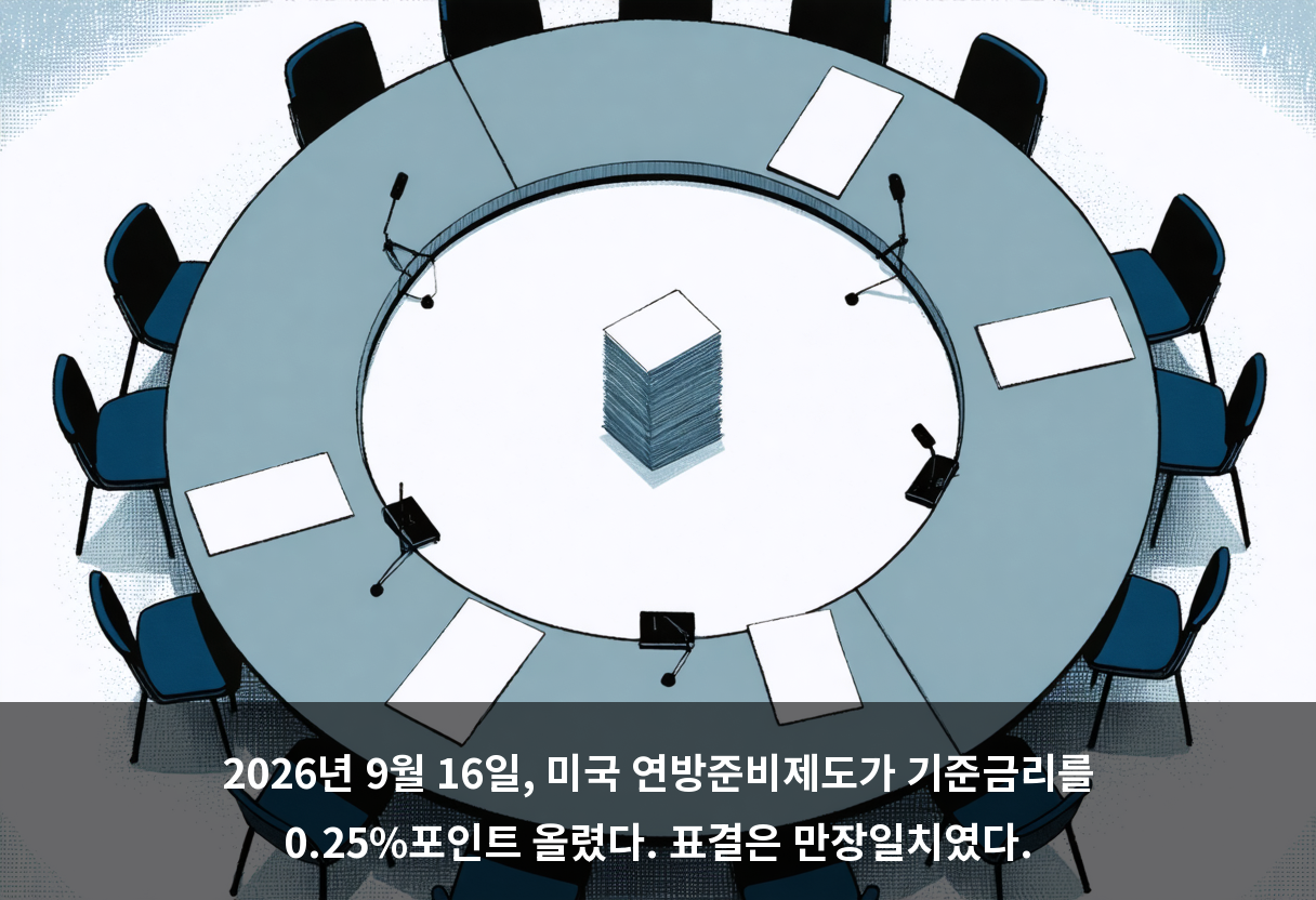 2026년 9월 16일, 미국 연방준비제도가 기준금리를 0.25%포인트 올렸다. 표결은 만장일치였다.