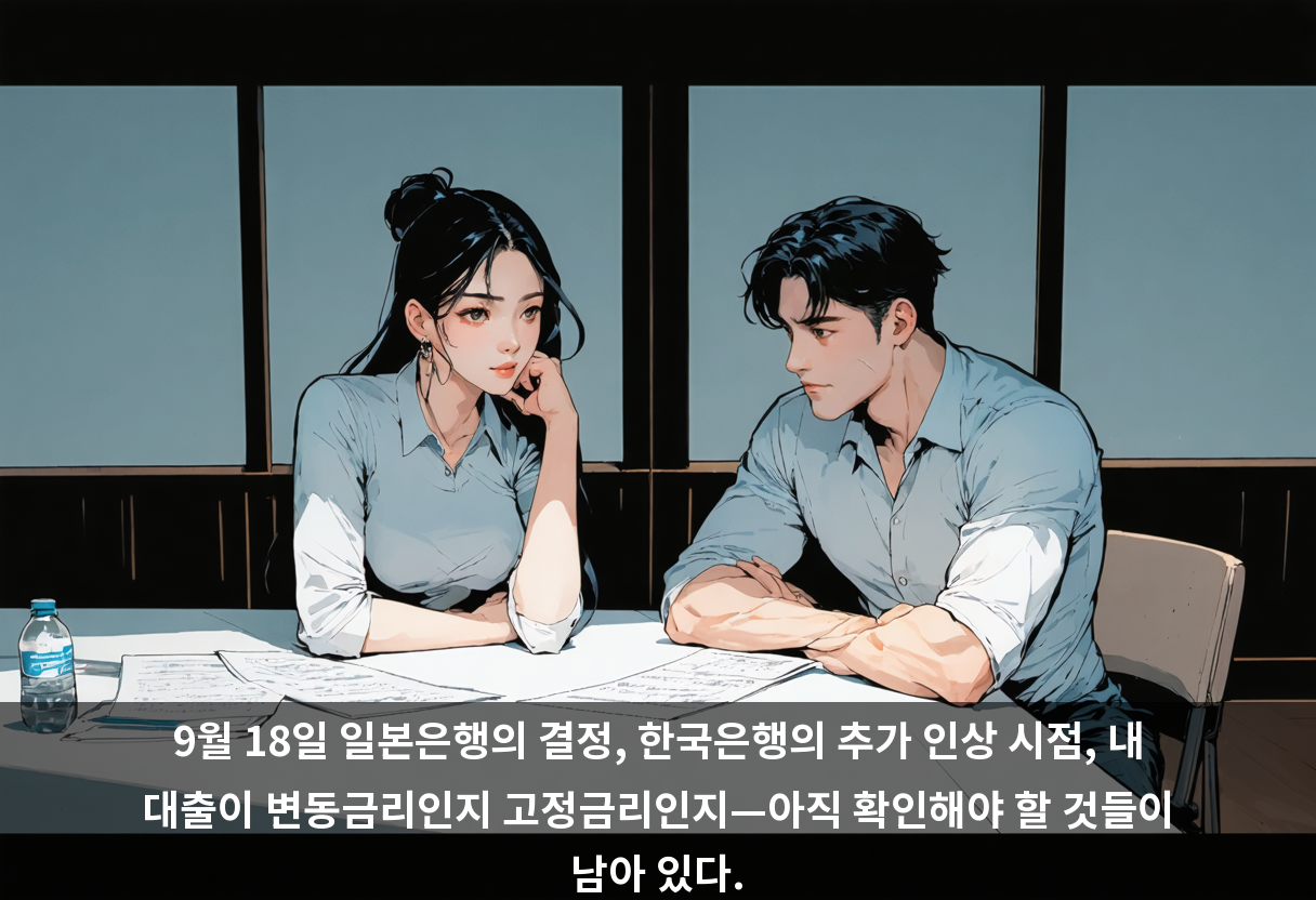 9월 18일 일본은행의 결정, 한국은행의 추가 인상 시점, 내 대출이 변동금리인지 고정금리인지—아직 확인해야 할 것들이 남아 있다.
