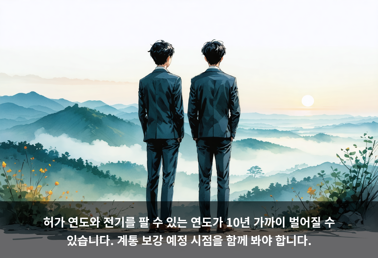 허가 연도와 전기를 팔 수 있는 연도가 10년 가까이 벌어질 수 있습니다. 계통 보강 예정 시점을 함께 봐야 합니다.