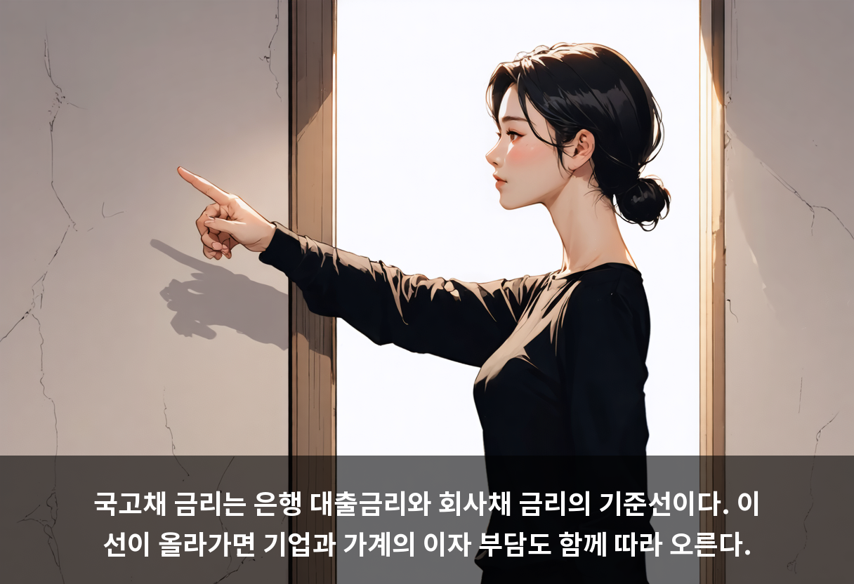 국고채 금리는 은행 대출금리와 회사채 금리의 기준선이다. 이 선이 올라가면 기업과 가계의 이자 부담도 함께 따라 오른다.