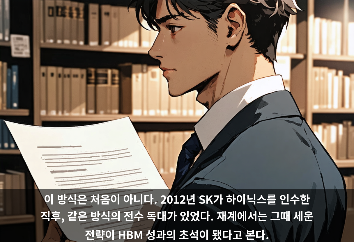 이 방식은 처음이 아니다. 2012년 SK가 하이닉스를 인수한 직후, 같은 방식의 전수 독대가 있었다. 재계에서는 그때 세운 전략이 HBM 성과의 초석이 됐다고 본다.