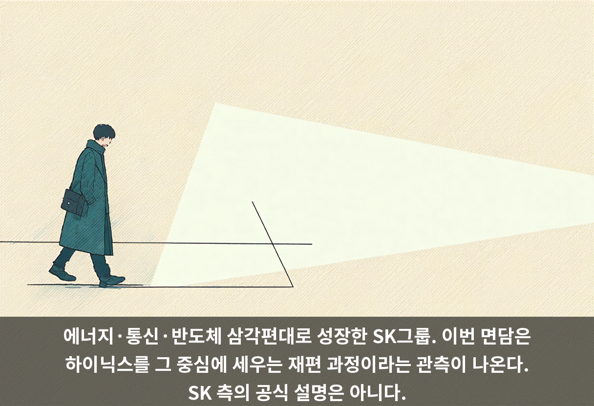 에너지·통신·반도체 삼각편대로 성장한 SK그룹. 이번 면담은 하이닉스를 그 중심에 세우는 재편 과정이라는 관측이 나온다. SK 측의 공식 설명은 아니다.