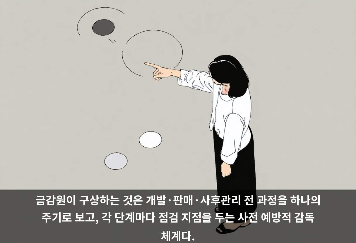 금감원이 구상하는 것은 개발·판매·사후관리 전 과정을 하나의 주기로 보고, 각 단계마다 점검 지점을 두는 사전 예방적 감독 체계다.