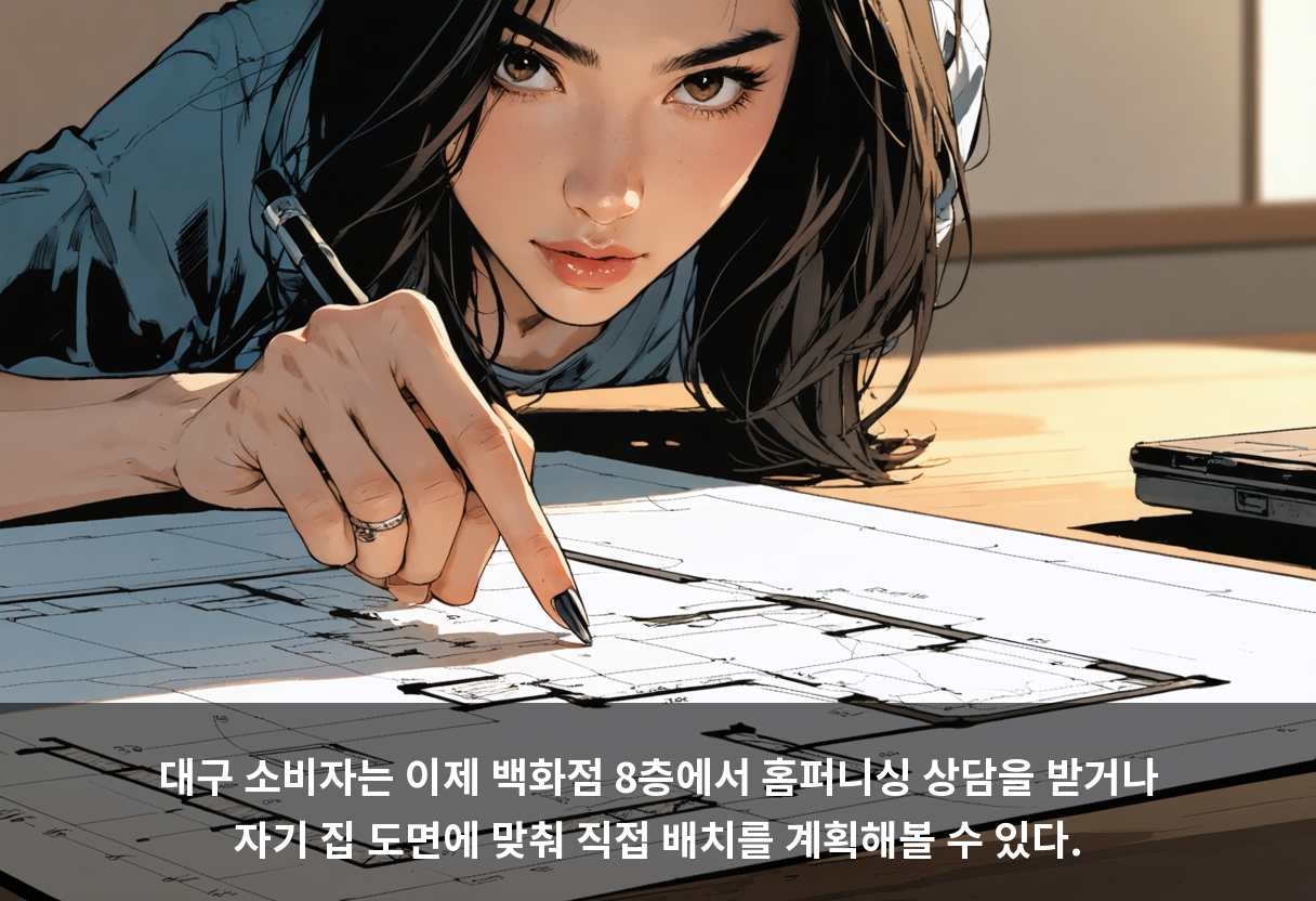 대구 소비자는 이제 백화점 8층에서 홈퍼니싱 상담을 받거나 자기 집 도면에 맞춰 직접 배치를 계획해볼 수 있다.