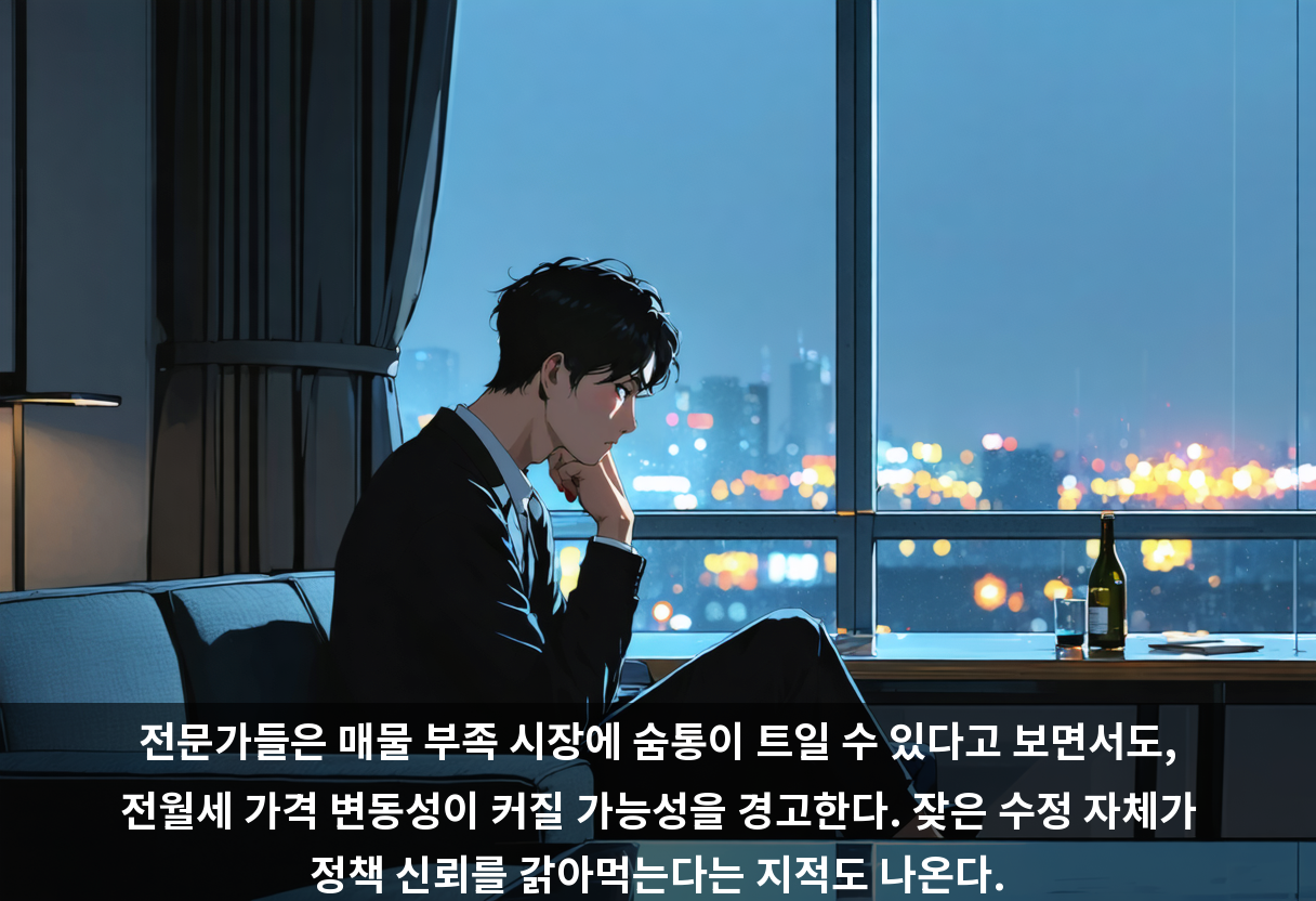 전문가들은 매물 부족 시장에 숨통이 트일 수 있다고 보면서도, 전월세 가격 변동성이 커질 가능성을 경고한다. 잦은 수정 자체가 정책 신뢰를 갉아먹는다는 지적도 나온다.