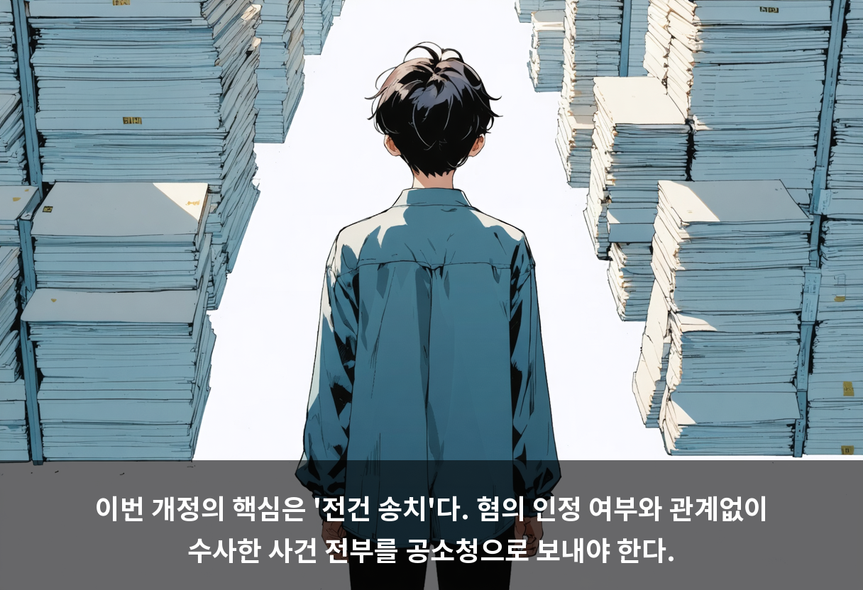 이번 개정의 핵심은 '전건 송치'다. 혐의 인정 여부와 관계없이 수사한 사건 전부를 공소청으로 보내야 한다.