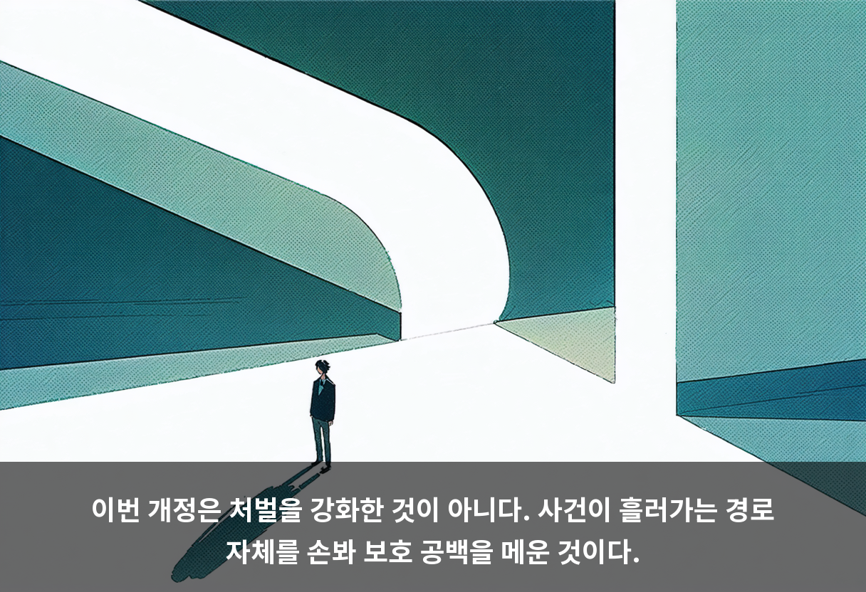 이번 개정은 처벌을 강화한 것이 아니다. 사건이 흘러가는 경로 자체를 손봐 보호 공백을 메운 것이다.