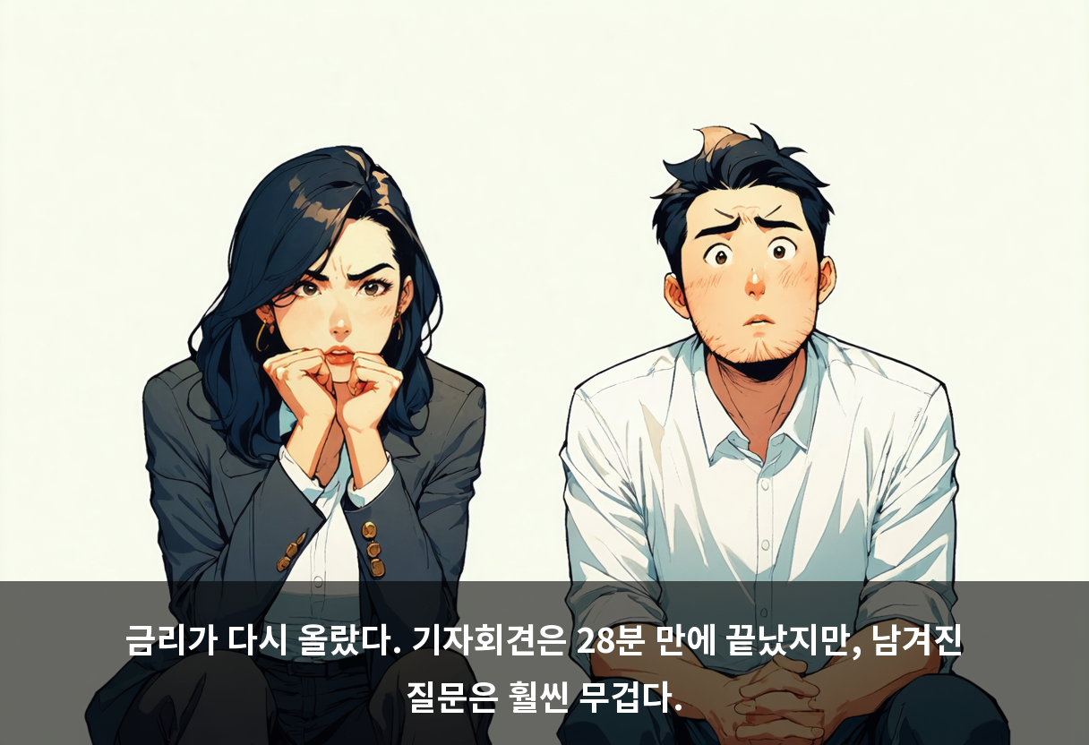 금리가 다시 올랐다. 기자회견은 28분 만에 끝났지만, 남겨진 질문은 훨씬 무겁다.