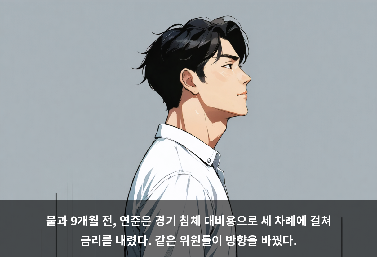 불과 9개월 전, 연준은 경기 침체 대비용으로 세 차례에 걸쳐 금리를 내렸다. 같은 위원들이 방향을 바꿨다.