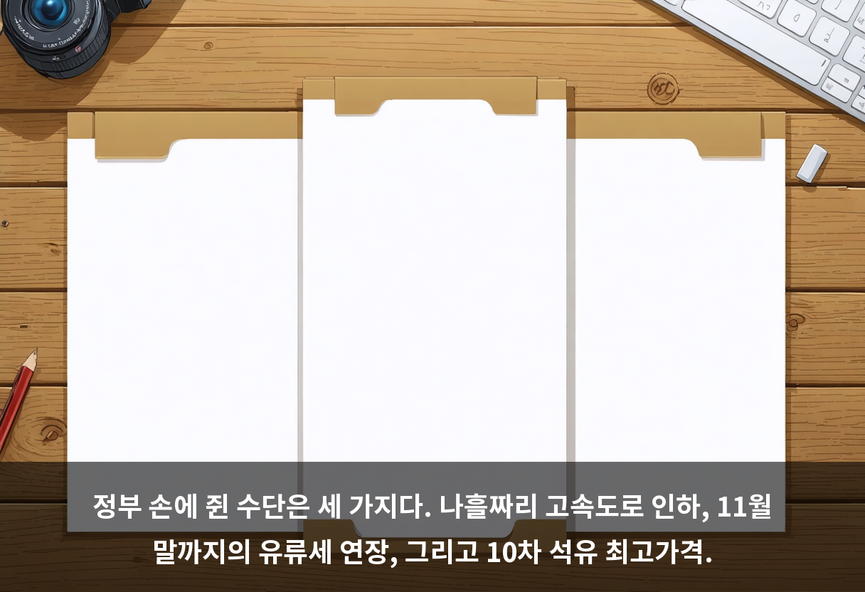 정부 손에 쥔 수단은 세 가지다. 나흘짜리 고속도로 인하, 11월 말까지의 유류세 연장, 그리고 10차 석유 최고가격.