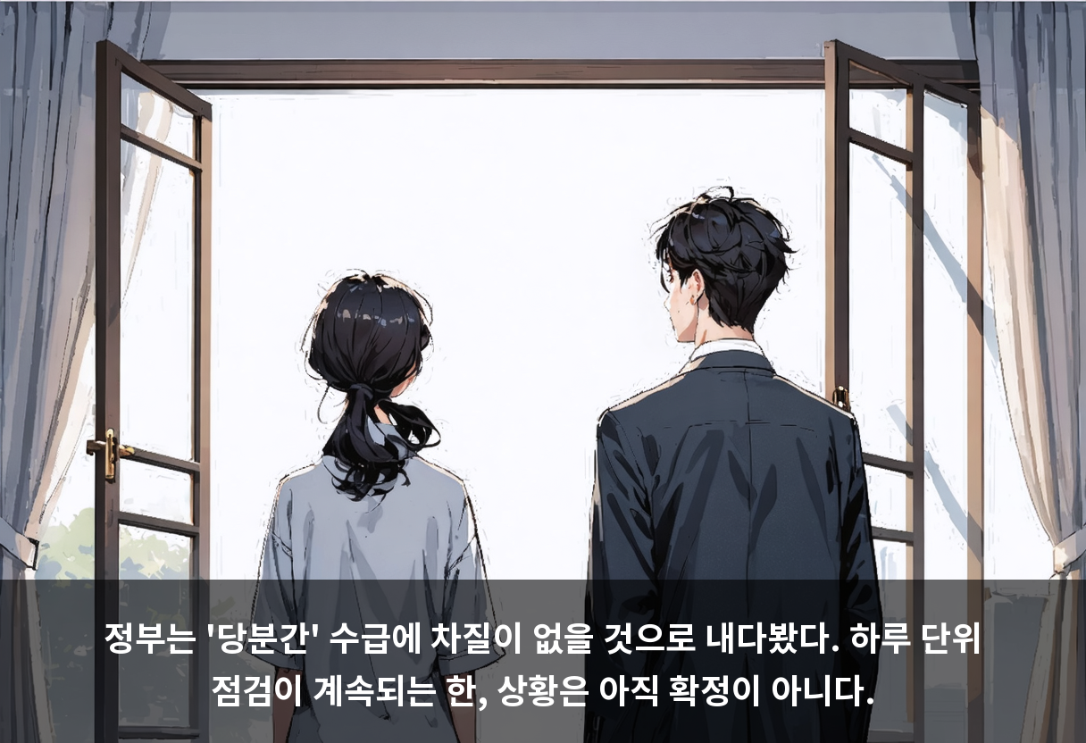 정부는 '당분간' 수급에 차질이 없을 것으로 내다봤다. 하루 단위 점검이 계속되는 한, 상황은 아직 확정이 아니다.