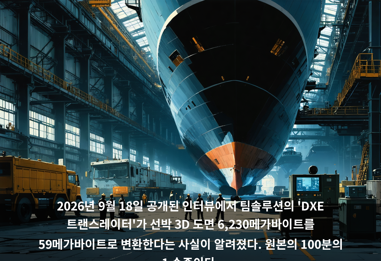 2026년 9월 18일 공개된 인터뷰에서 팀솔루션의 'DXE 트랜스레이터'가 선박 3D 도면 6,230메가바이트를 59메가바이트로 변환한다는 사실이 알려졌다. 원본의 100분의 1 수준이다.