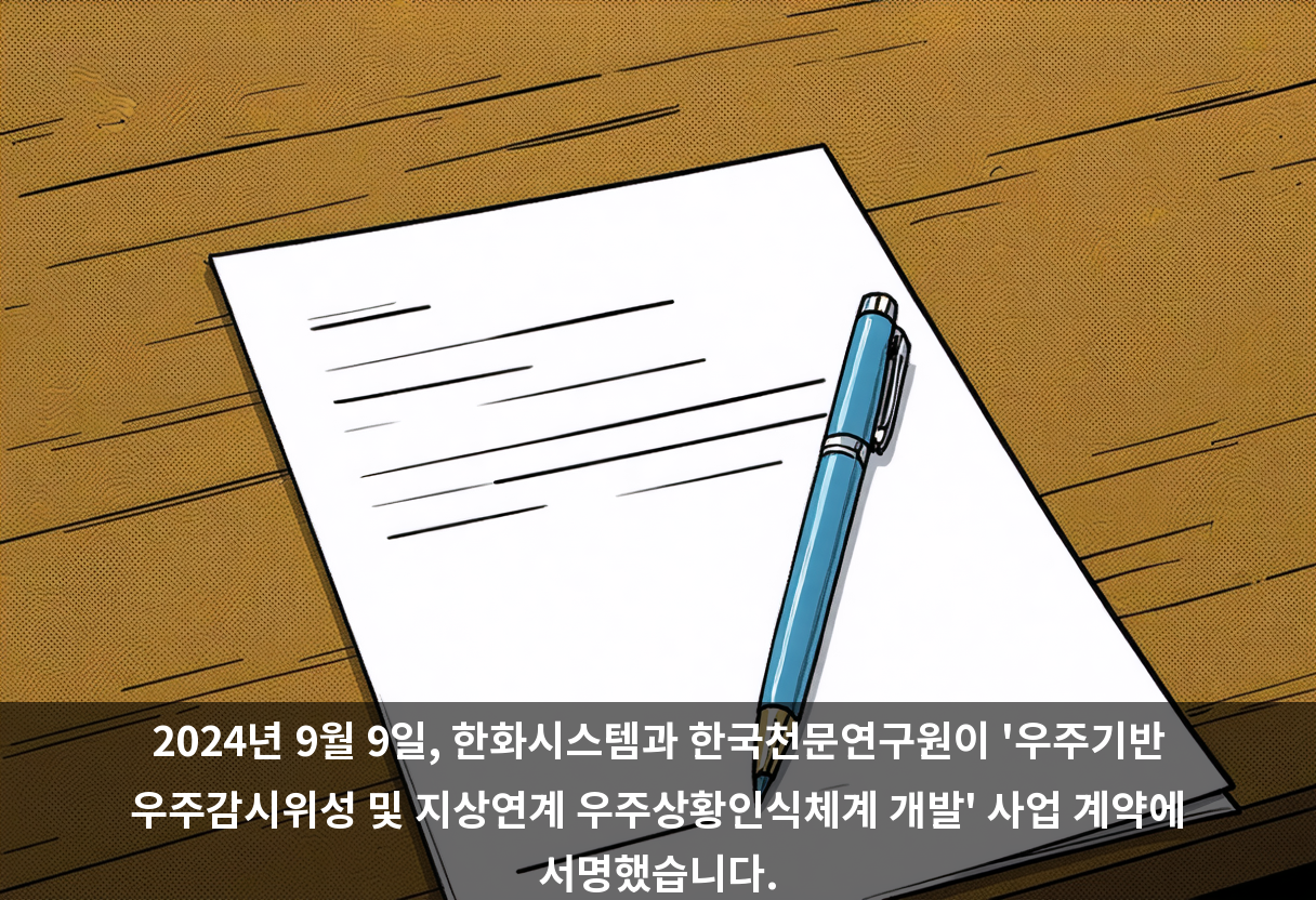 2024년 9월 9일, 한화시스템과 한국천문연구원이 '우주기반 우주감시위성 및 지상연계 우주상황인식체계 개발' 사업 계약에 서명했습니다.