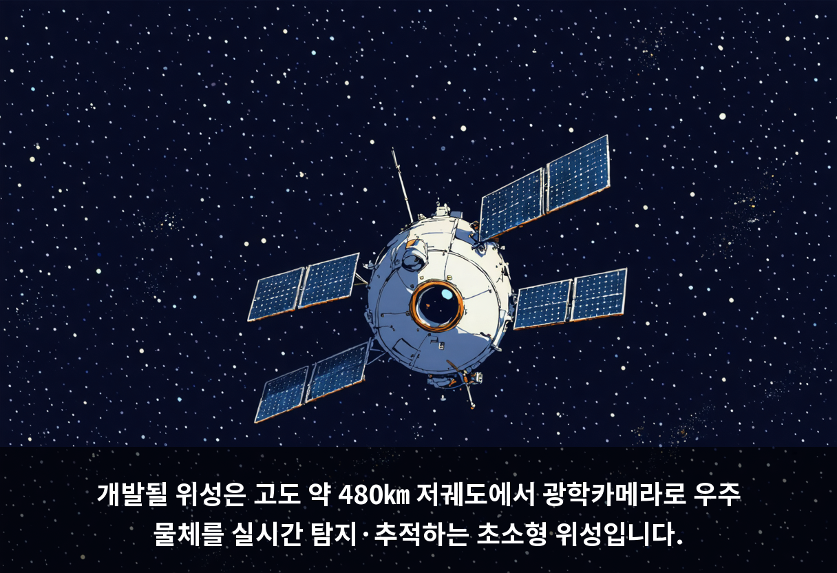 개발될 위성은 고도 약 480㎞ 저궤도에서 광학카메라로 우주 물체를 실시간 탐지·추적하는 초소형 위성입니다.