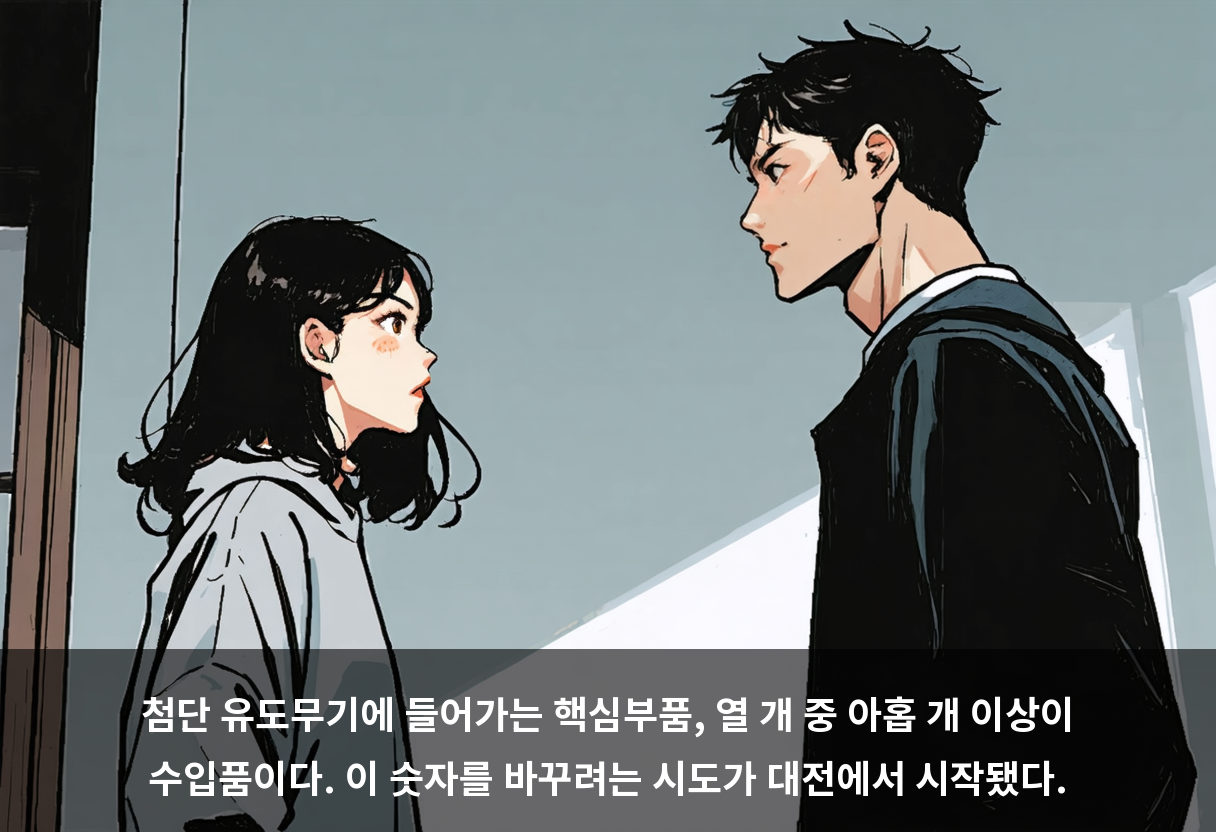 첨단 유도무기에 들어가는 핵심부품, 열 개 중 아홉 개 이상이 수입품이다. 이 숫자를 바꾸려는 시도가 대전에서 시작됐다.