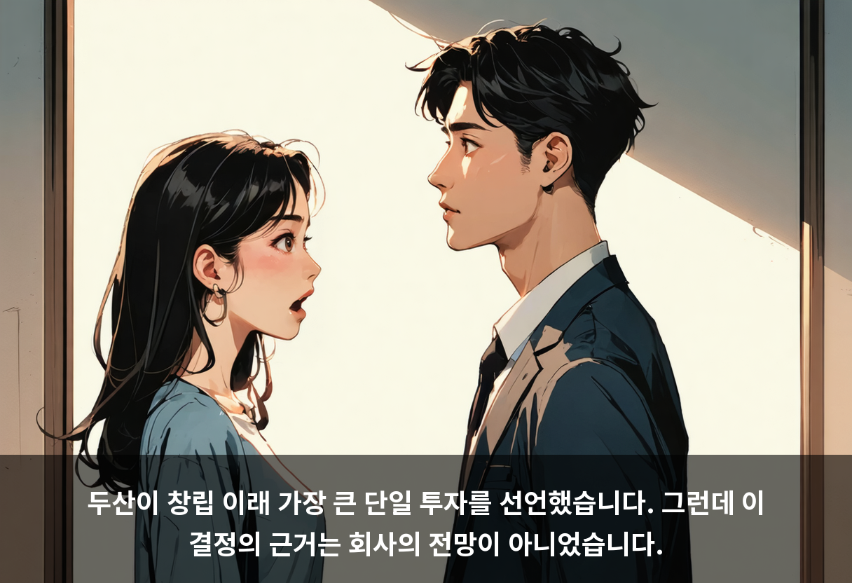 두산이 창립 이래 가장 큰 단일 투자를 선언했습니다. 그런데 이 결정의 근거는 회사의 전망이 아니었습니다.