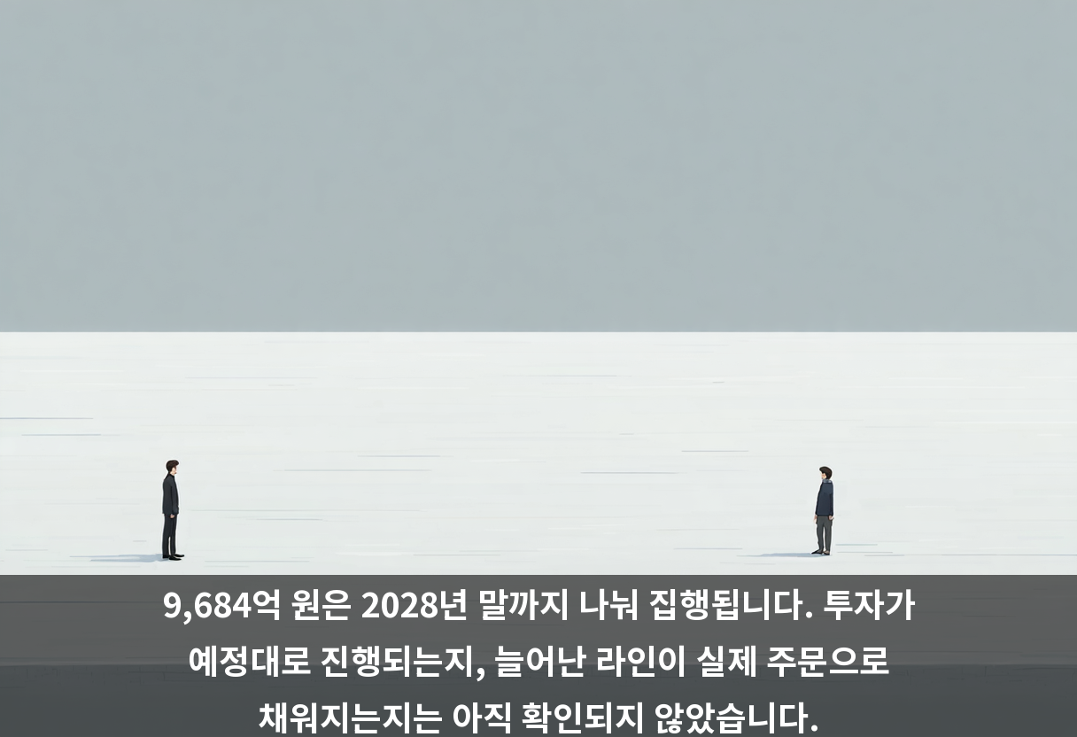 9,684억 원은 2028년 말까지 나눠 집행됩니다. 투자가 예정대로 진행되는지, 늘어난 라인이 실제 주문으로 채워지는지는 아직 확인되지 않았습니다.