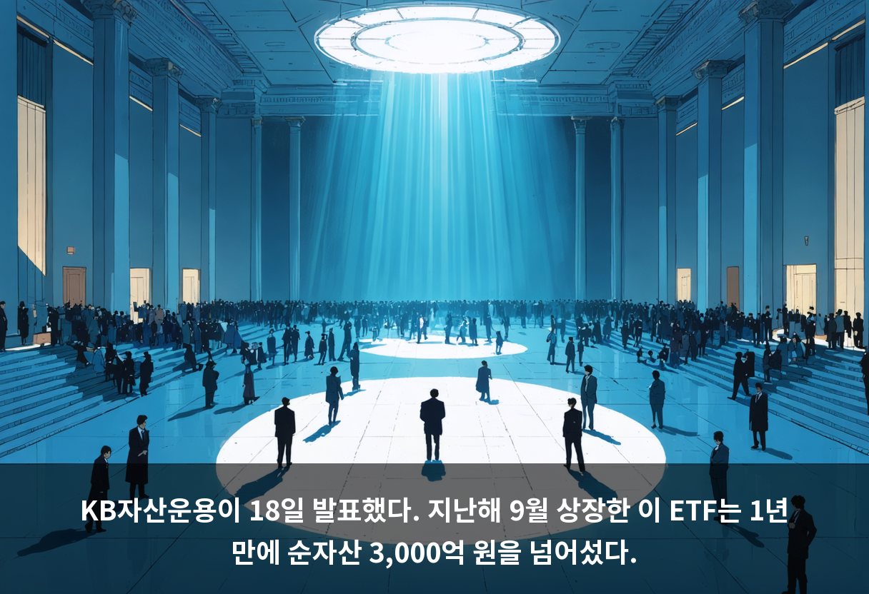 KB자산운용이 18일 발표했다. 지난해 9월 상장한 이 ETF는 1년 만에 순자산 3,000억 원을 넘어섰다.